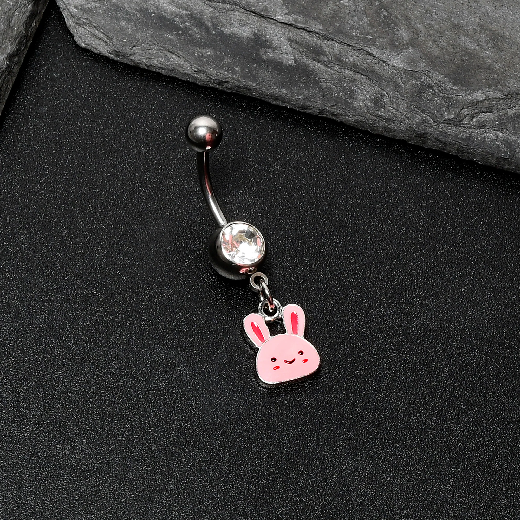 Clear Gem Kawaii Cutie Easter Bunny Dangle Belly Ring - Image 5