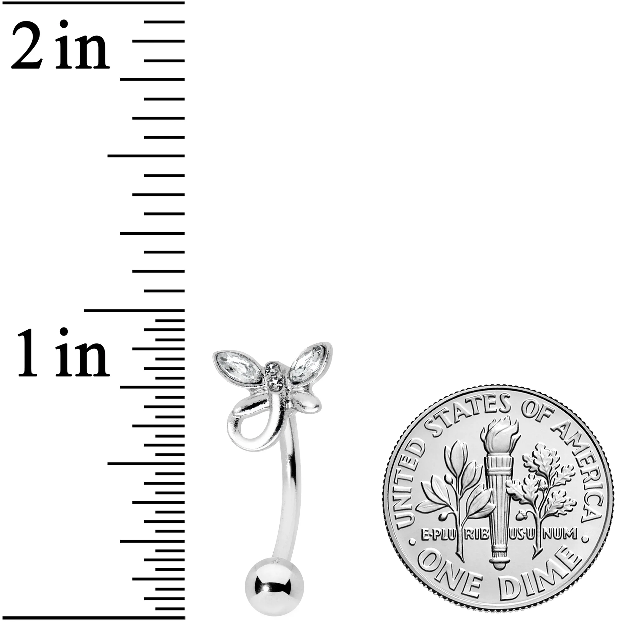 Clear Gem Loop Butterfly Top Mount Belly Ring - Image 2
