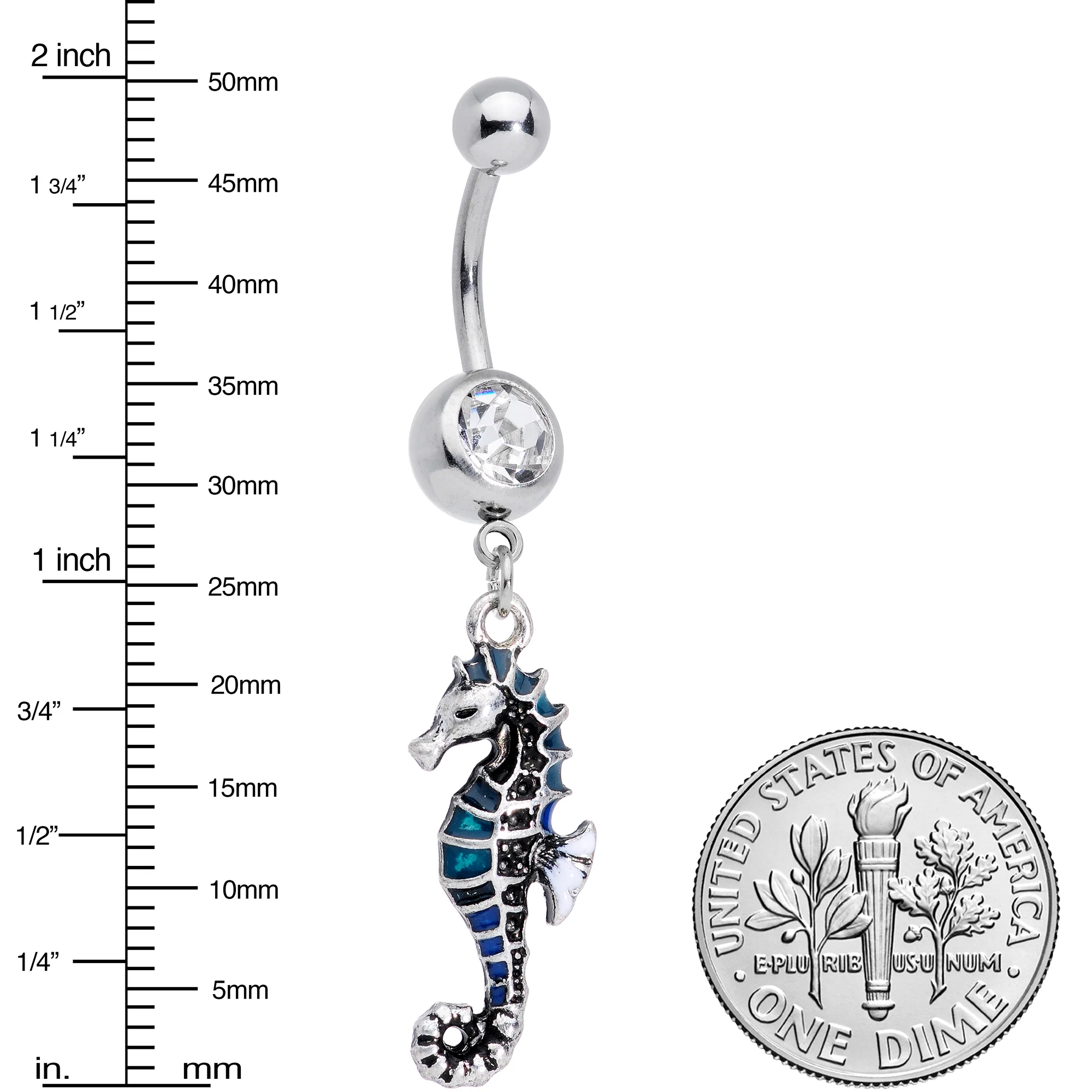 Clear Gem Nautical Seahorse Dangle Belly Ring - Image 2