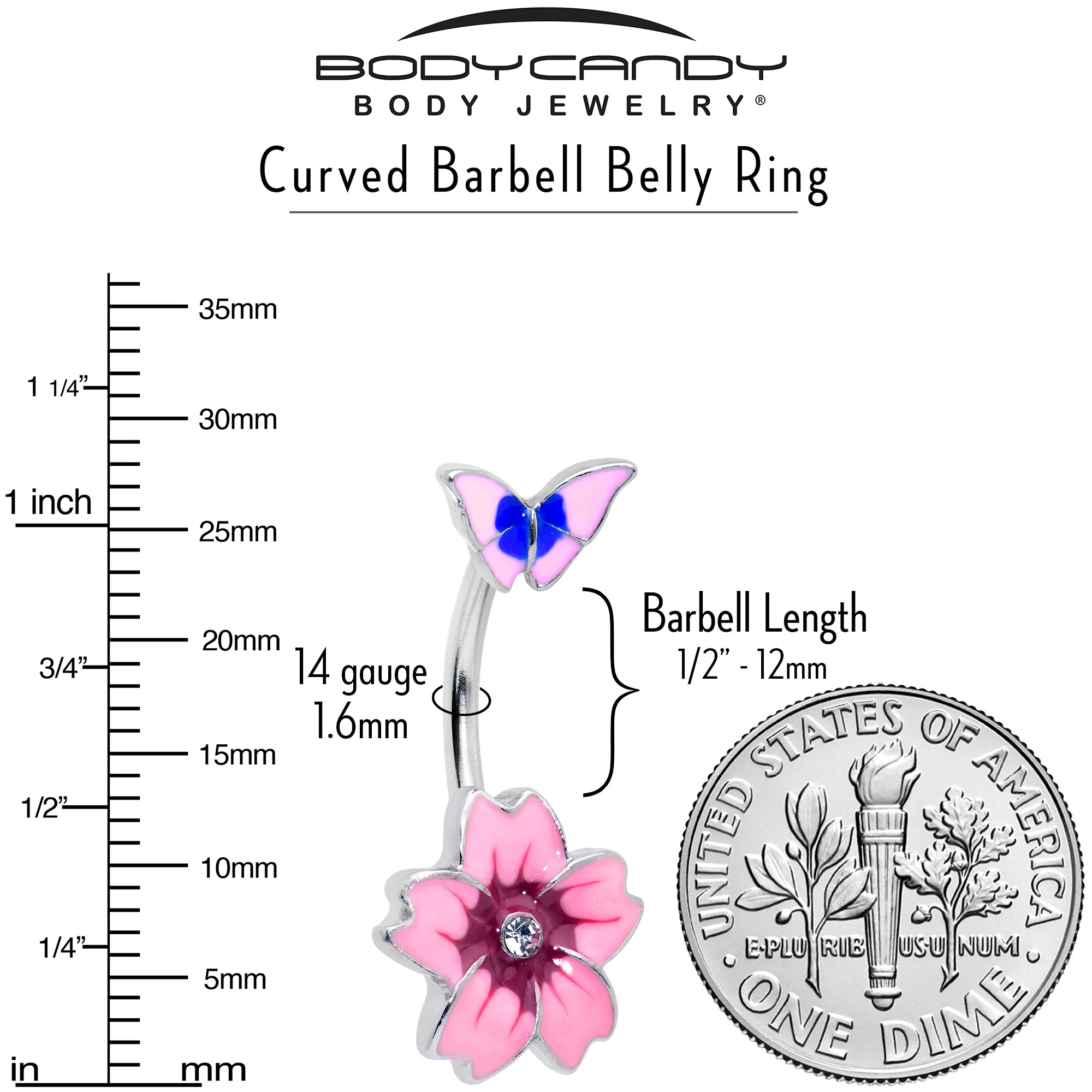 Clear Gem Perfectly Pink Flower Butterfly Double Mount Belly Ring - Image 7
