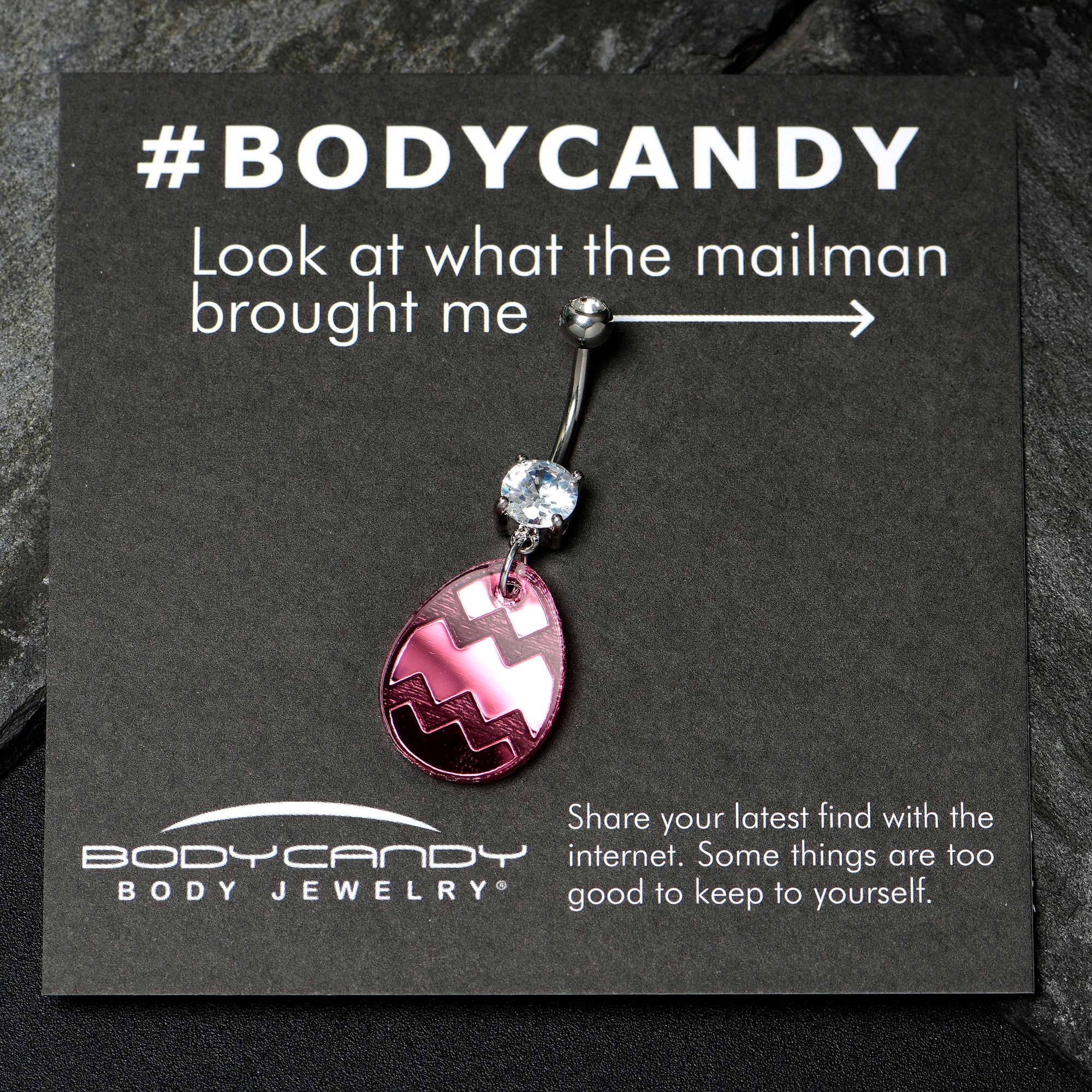 Clear Gem Pink Easter Decorated Egg Dangle Belly Ring - Image 5