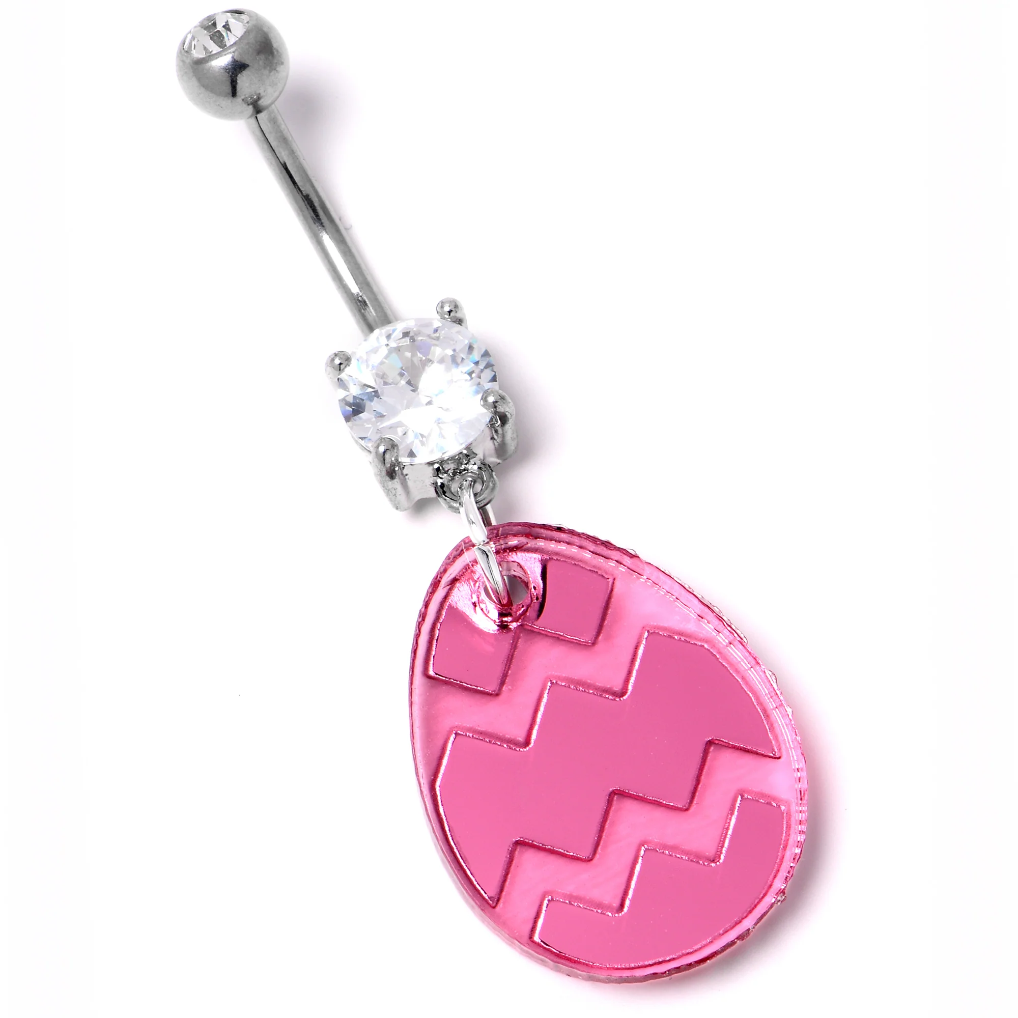 Clear Gem Pink Easter Decorated Egg Dangle Belly Ring - Image 7