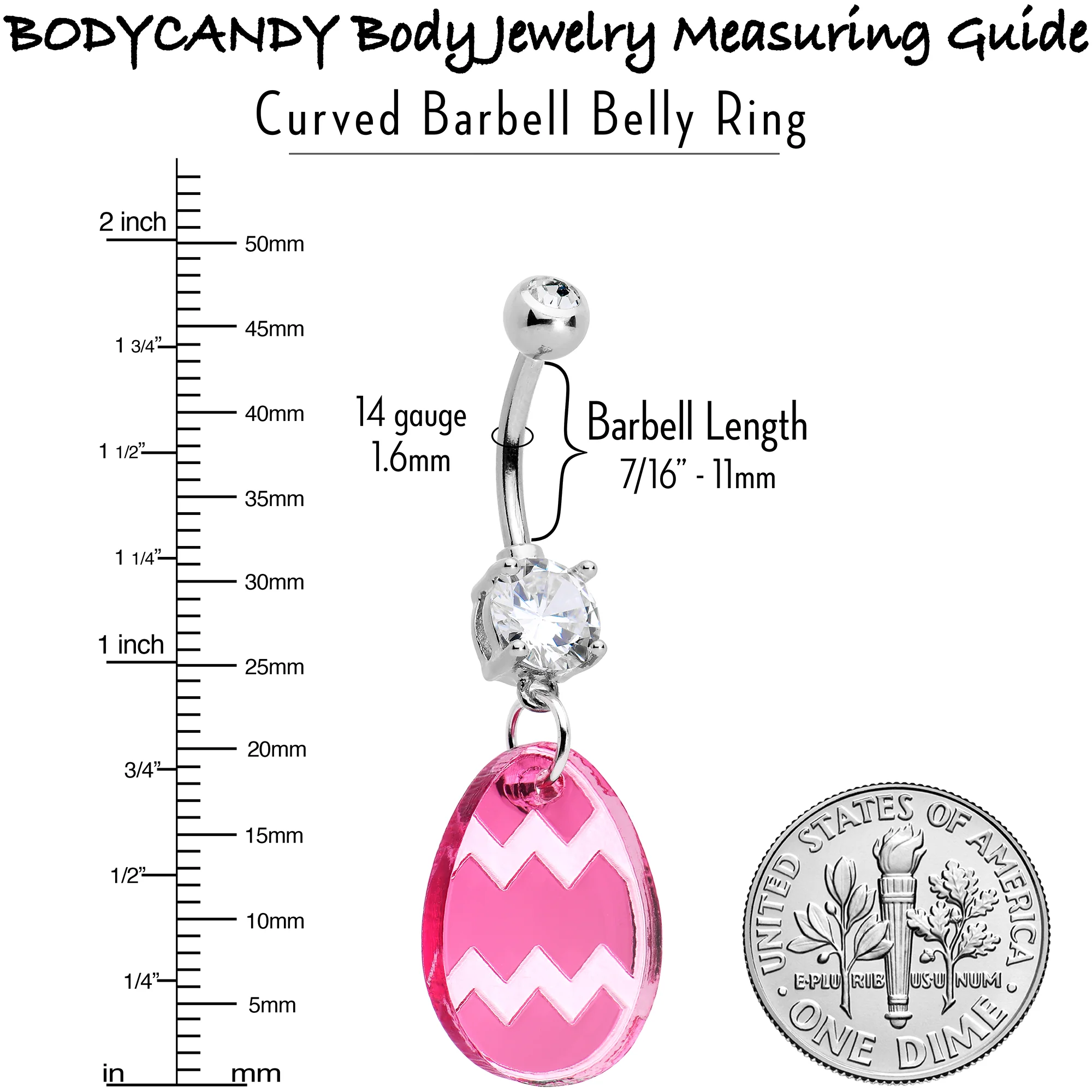 Clear Gem Pink Easter Decorated Egg Dangle Belly Ring - Image 8