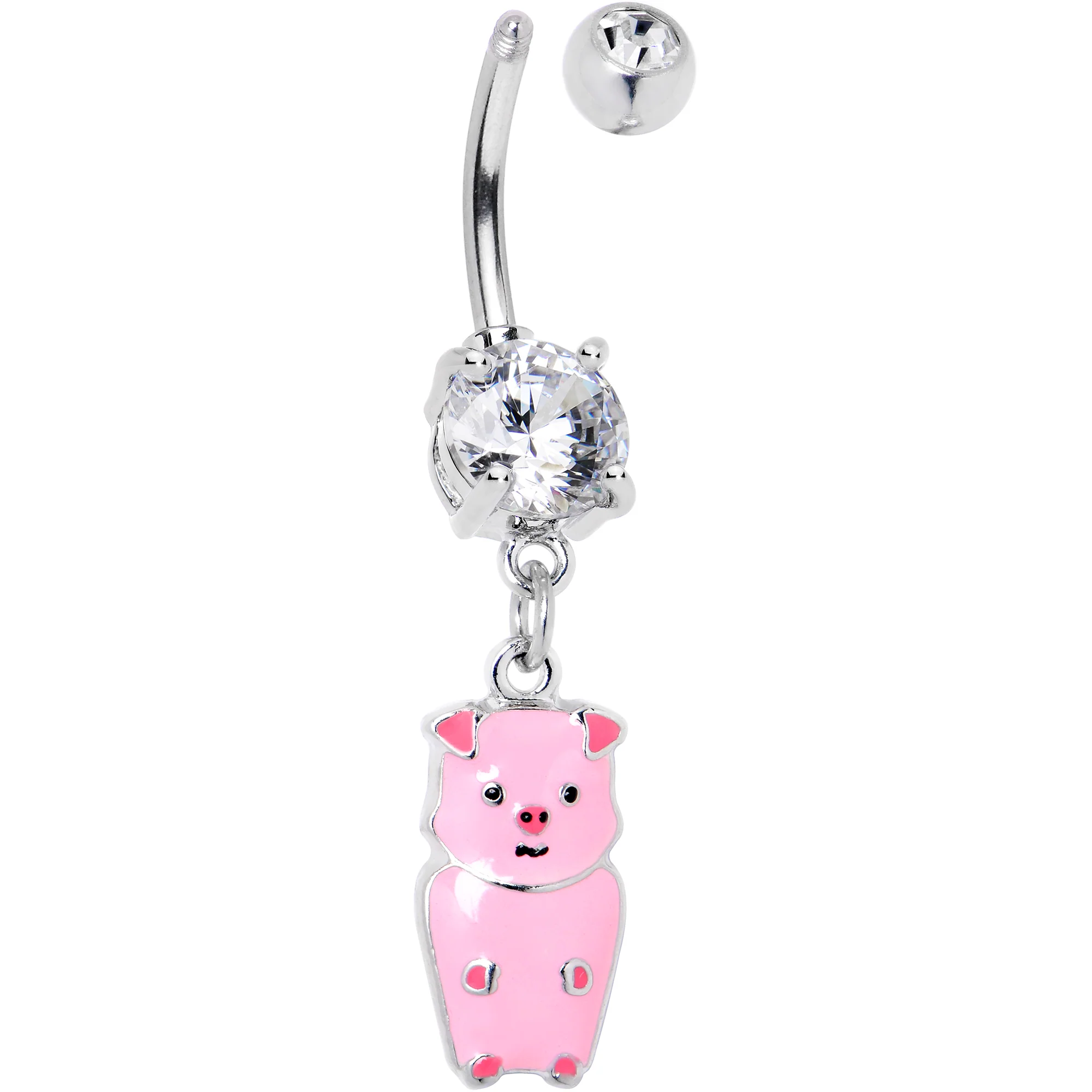 Clear Gem Pretty Pink Piggy Dangle Belly Ring - Image 2