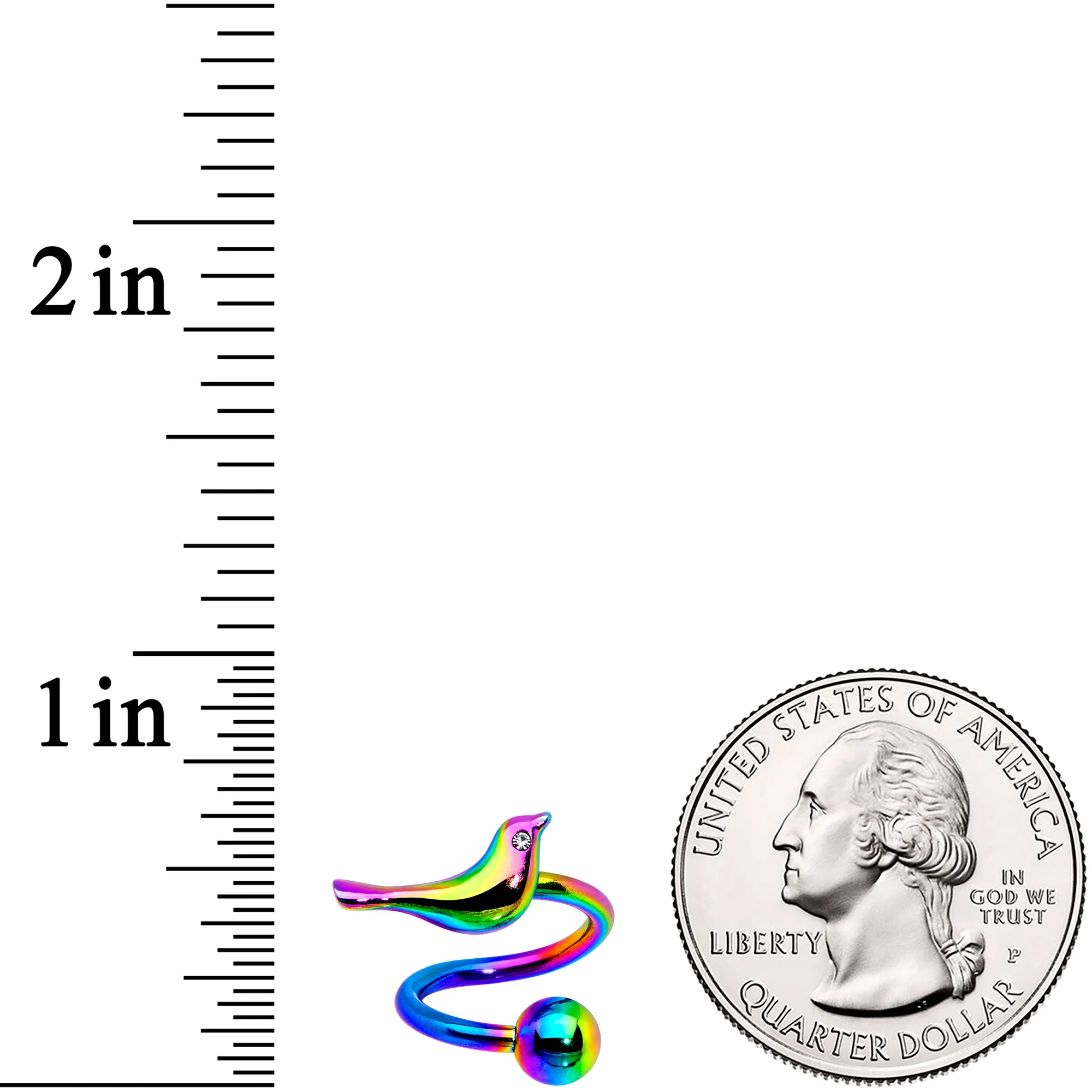 Clear Gem Rainbow Bird Spiral Twister Belly Ring - Image 3