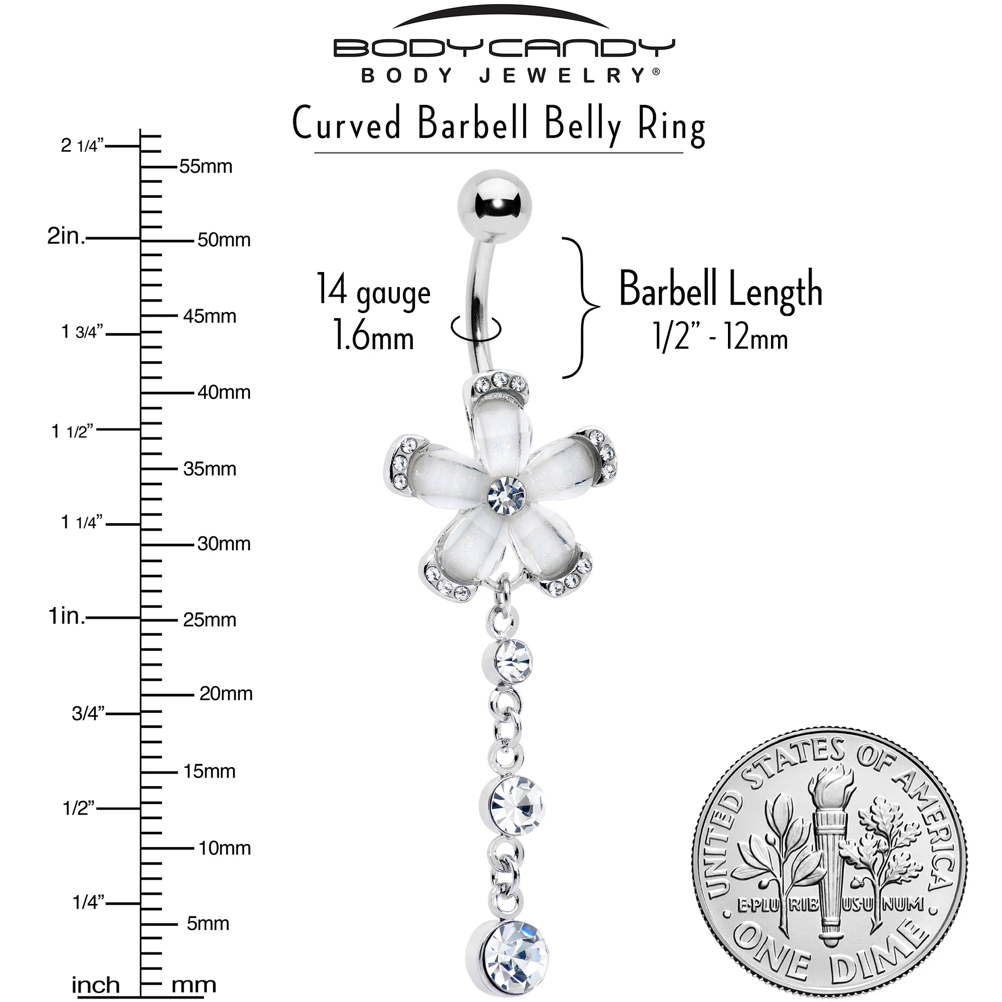 Clear Gem Retro Flower Glamour Dangle Belly Ring - Image 6