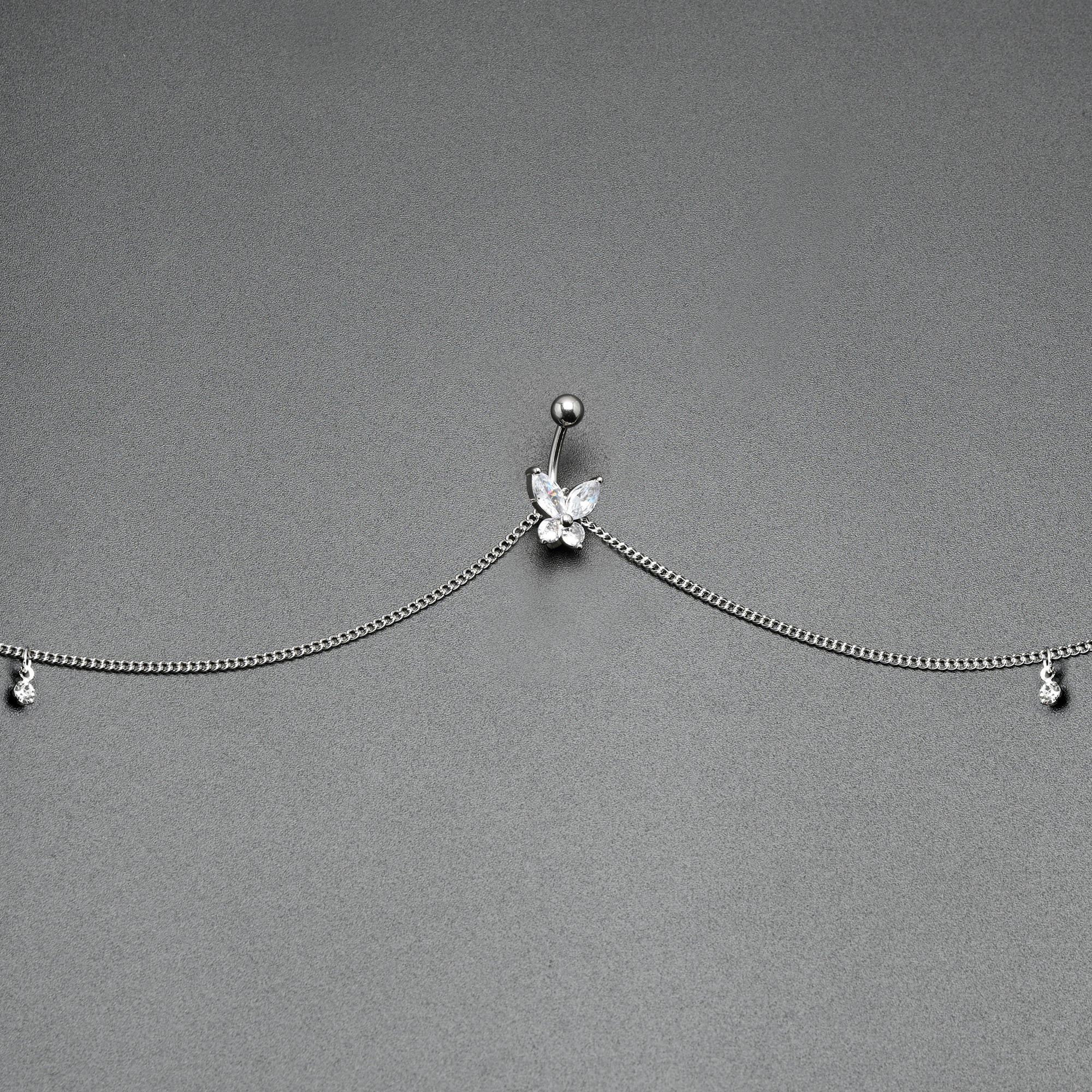 Clear Gem Rococo Butterfly Dangle Belly Ring Belly Chain - Image 4