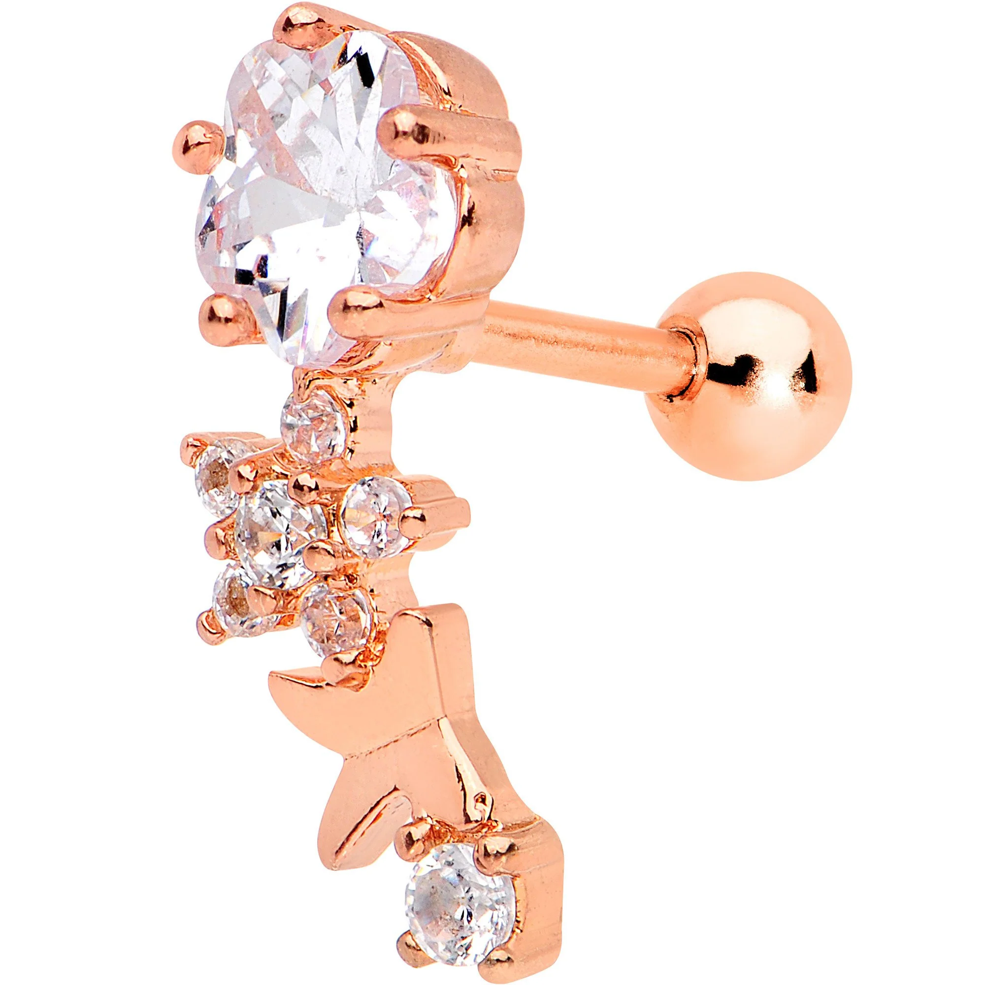 Clear Gem Rose Gold Tone Anodized Cascade Right Cartilage Earring - Image 2