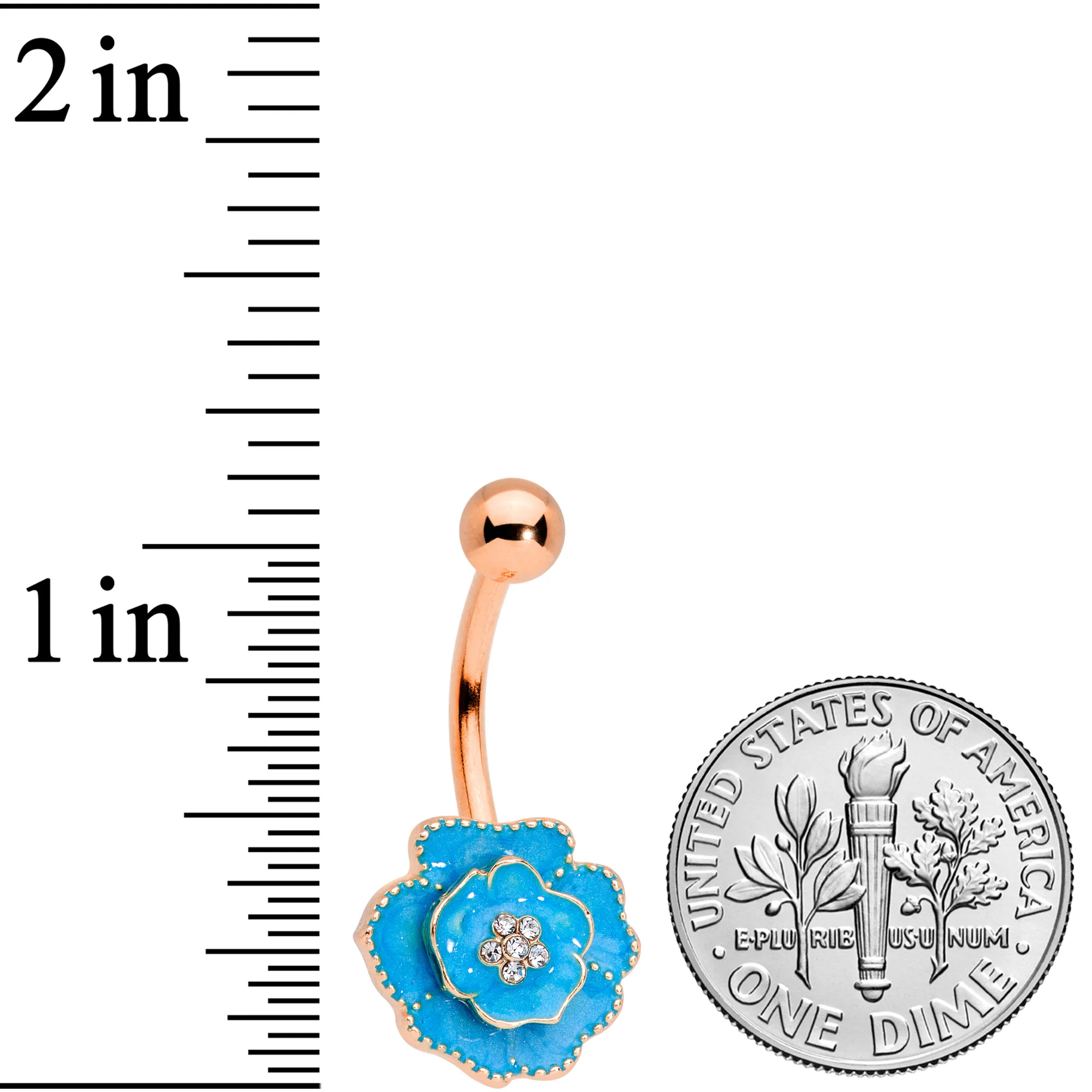 Clear Gem Rose Gold Tone Aqua Rose Reversible Belly Ring - Image 3