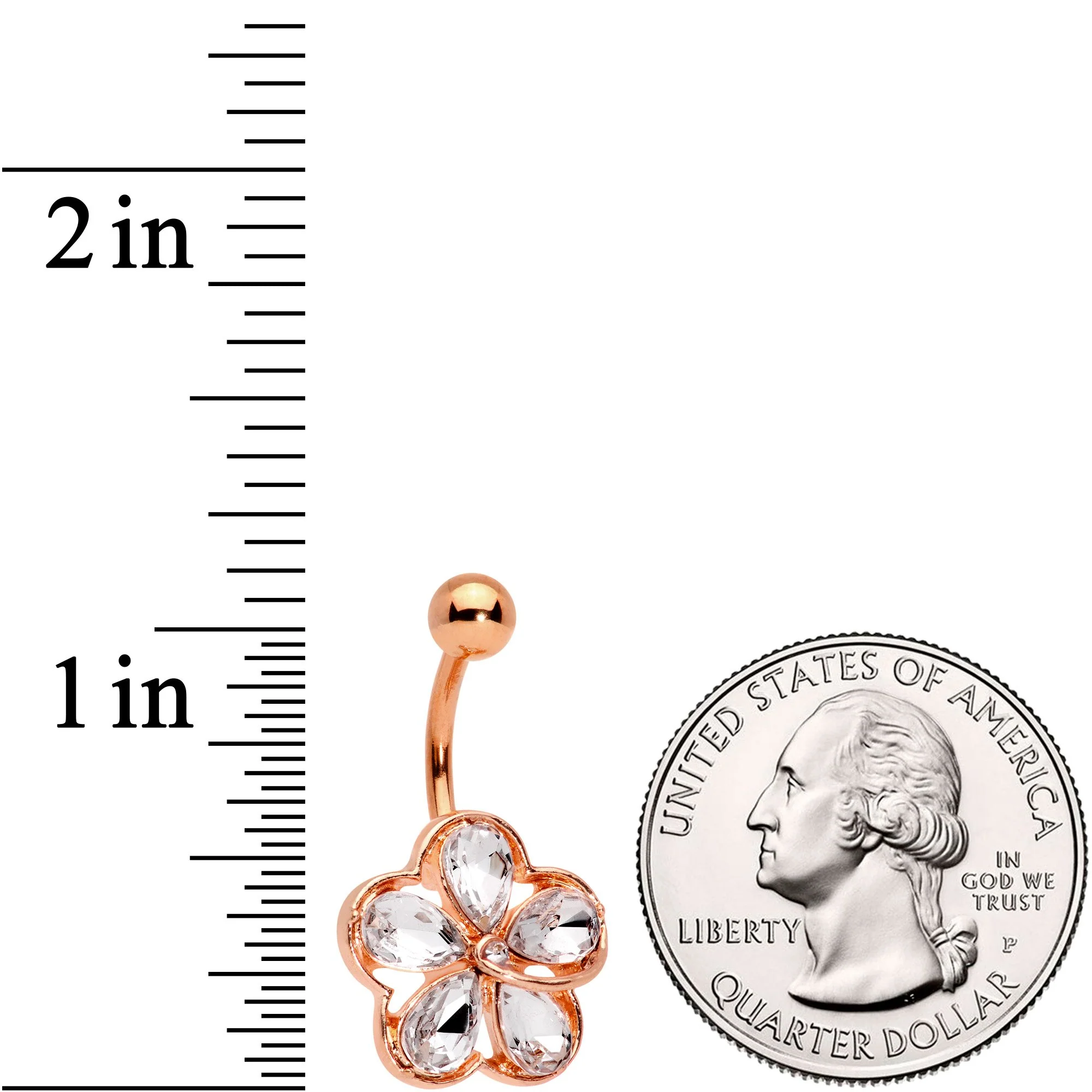 Clear Gem Rose Gold Tone Brilliant and Bold Flower Belly Ring - Image 2