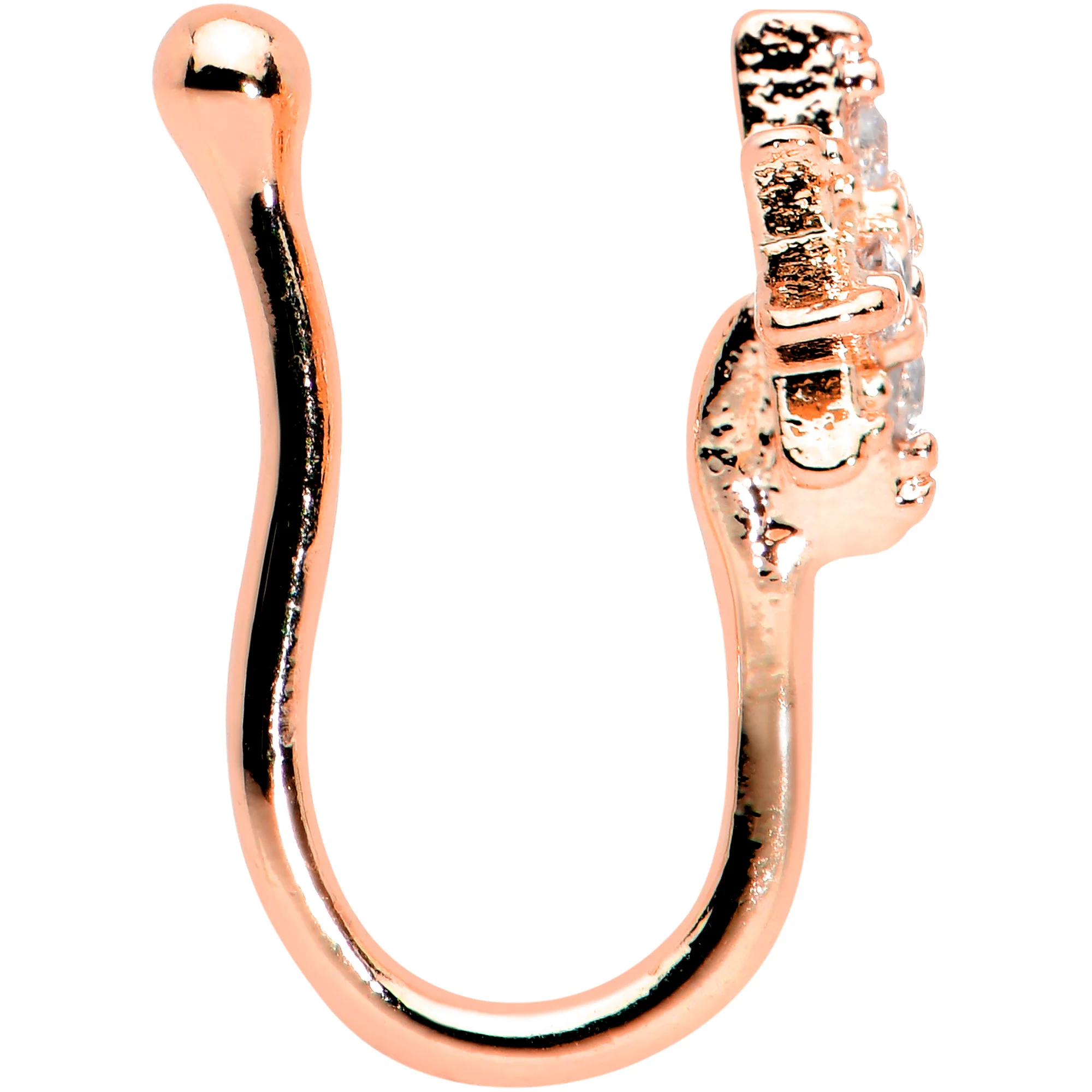 Clear Gem Rose Gold Tone Compass Star Clip On Fake Nose Ring - Image 3