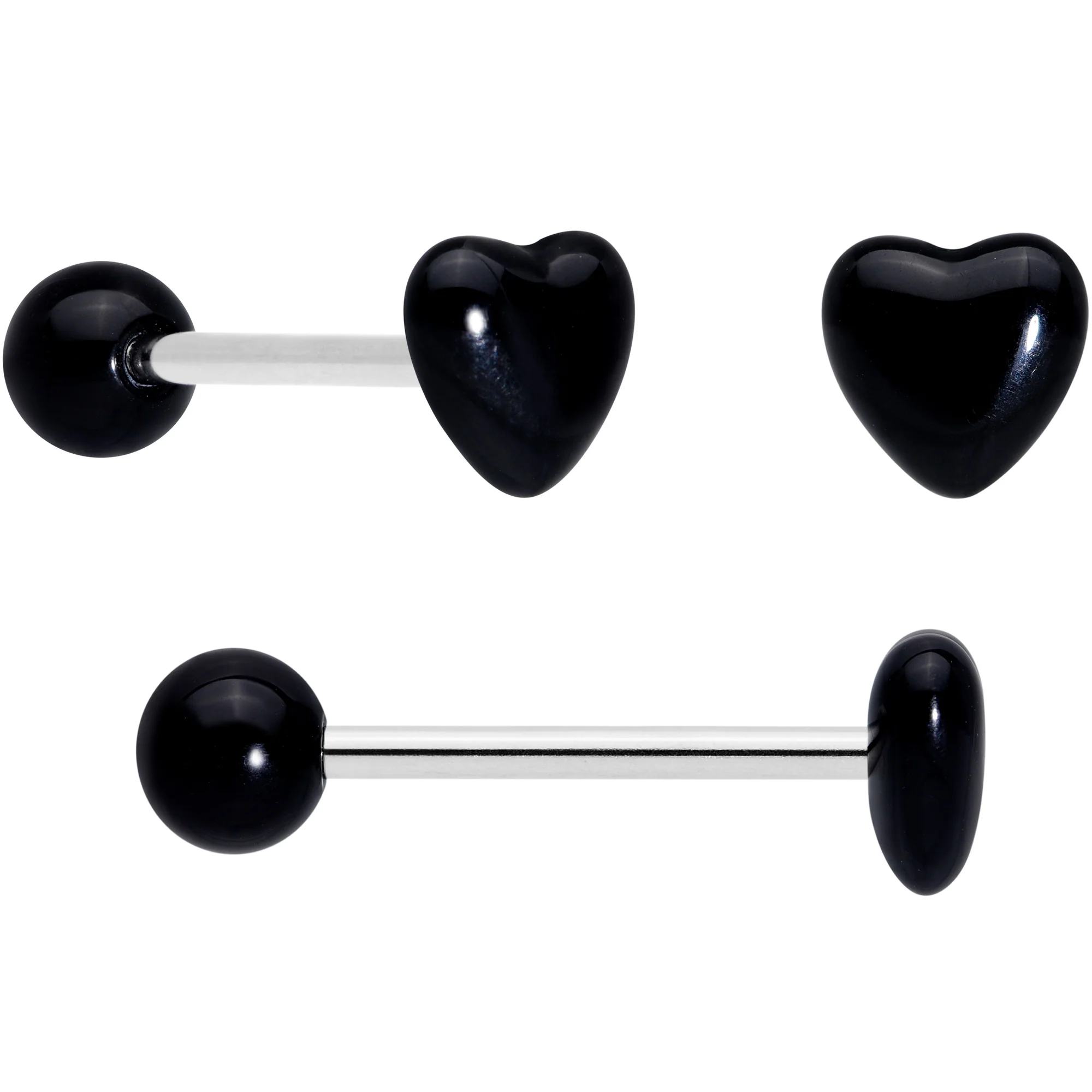 Clear Gem Rose Gold Tone Heart Pink Grey Barbell Tongue Ring Set of 4 - Image 3