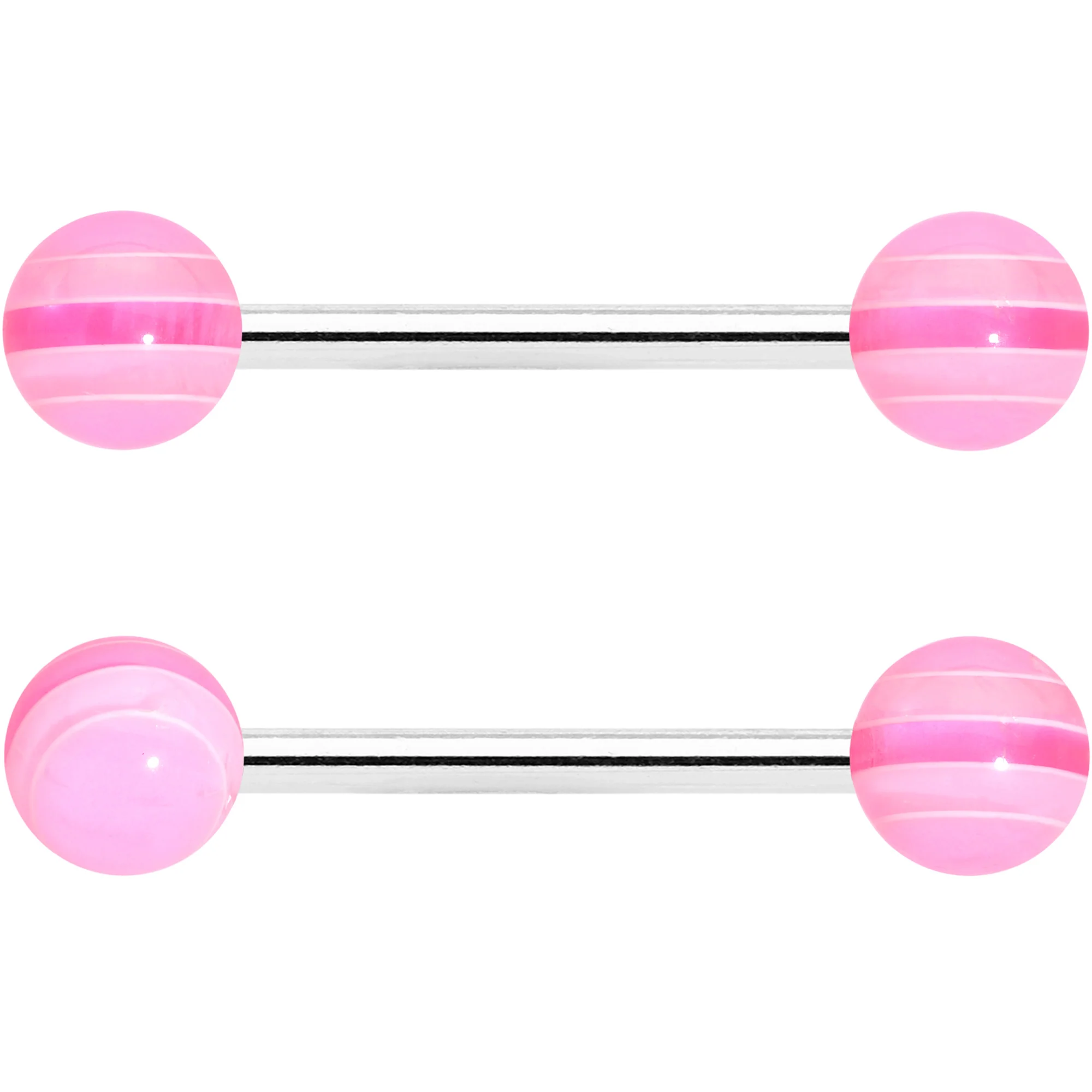 Clear Gem Rose Gold Tone Pink Heart Matte Barbell Tongue Ring Set of 4 - Image 4