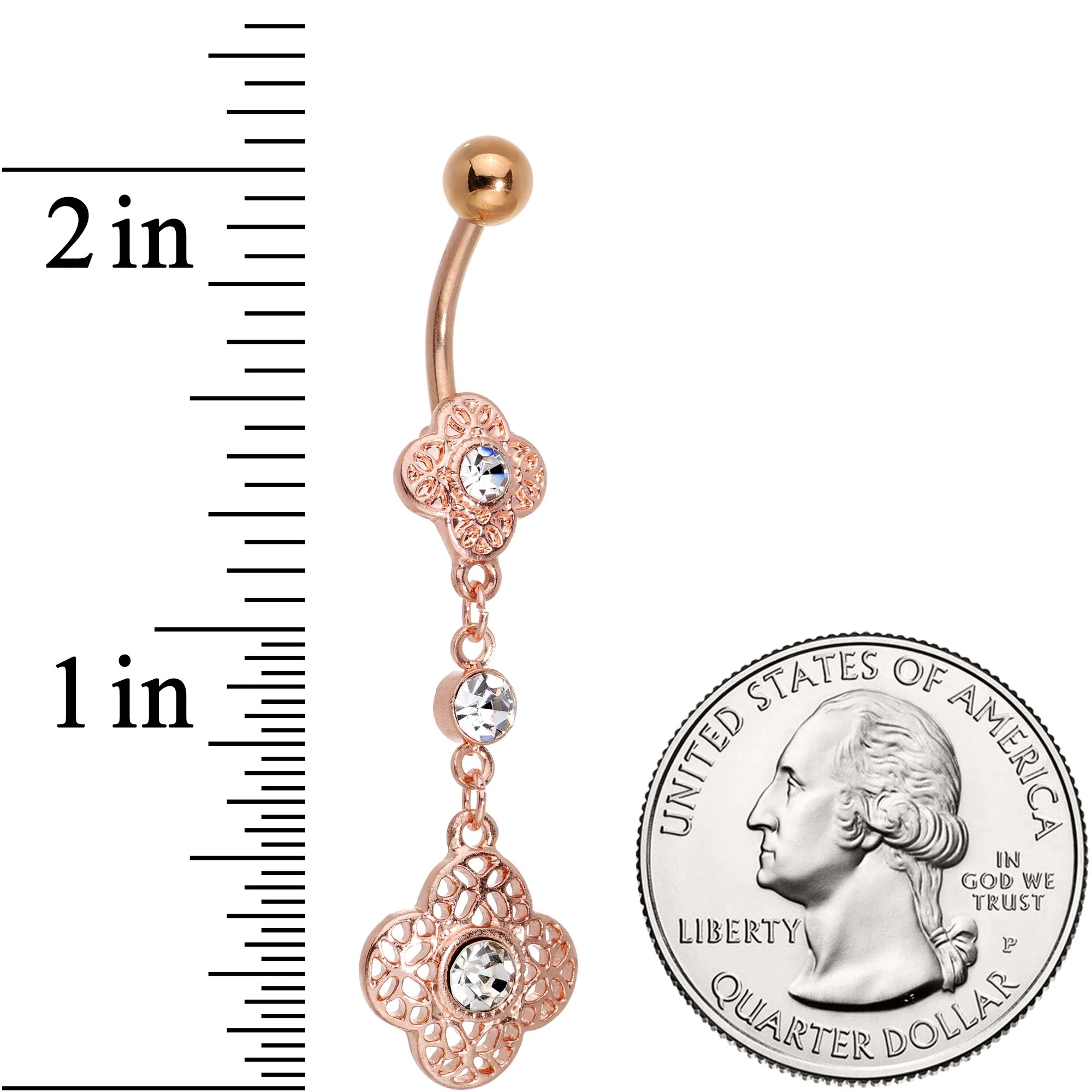 Clear Gem Rose Gold Tone Web of Delight Dangle Belly Ring - Image 2