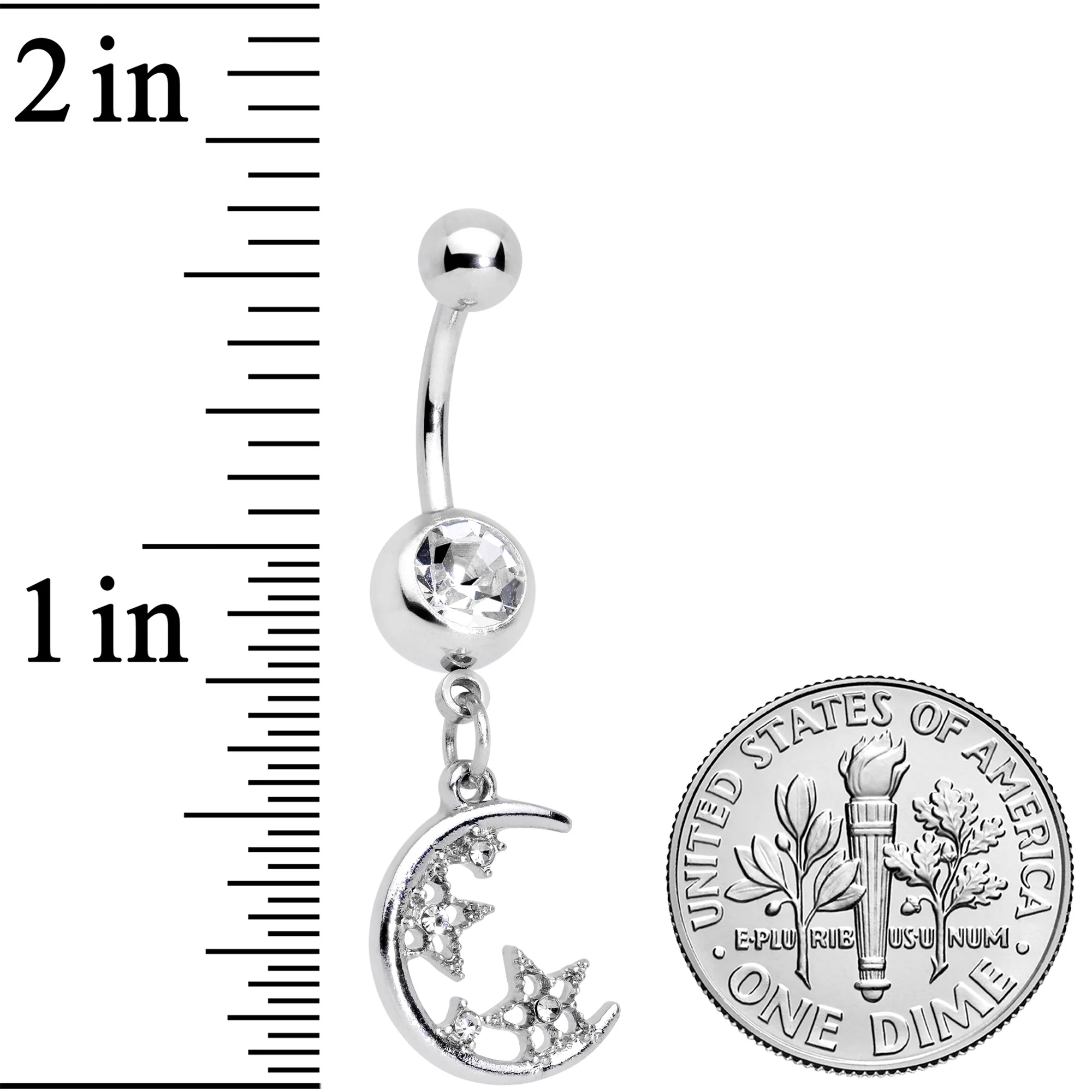 Clear Gem Star Moon Dangle Twister Blue Belly Ring Set of 3 - Image 5