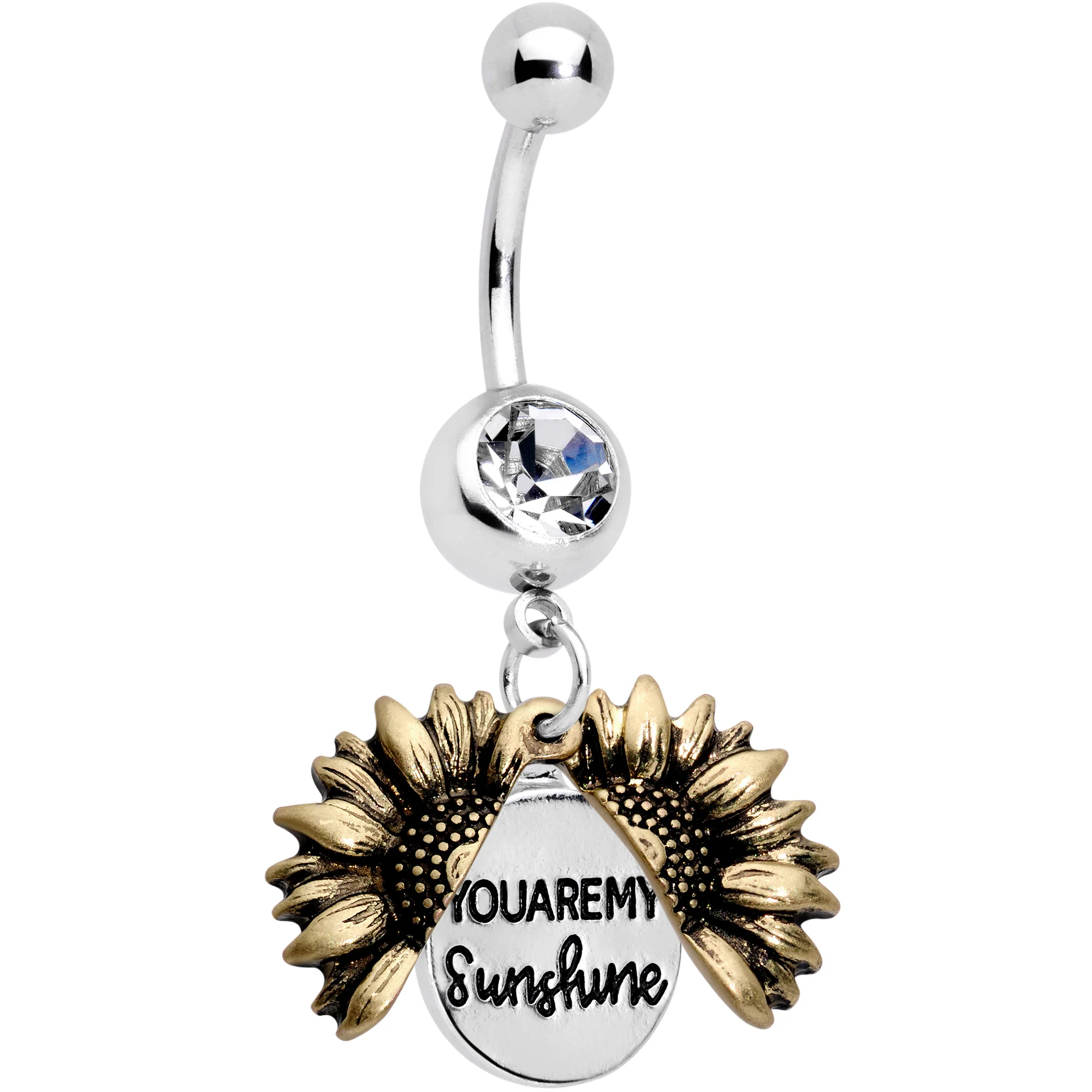 Clear Gem Sunflower Secret You Are My Sunshine Dangle Belly Ring - Image 2
