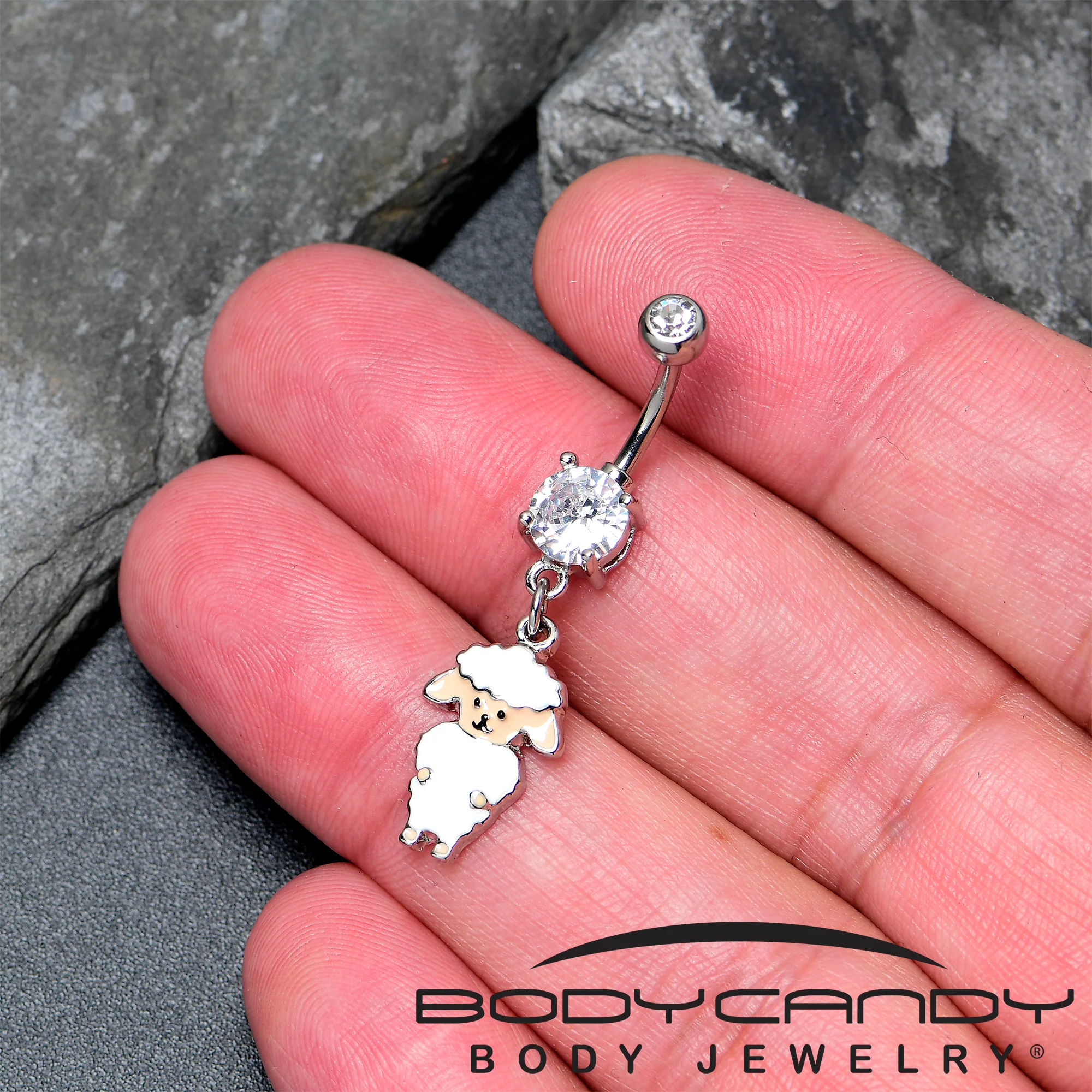 Clear Gem Sweetheart Sheep Dangle Belly Ring - Image 4