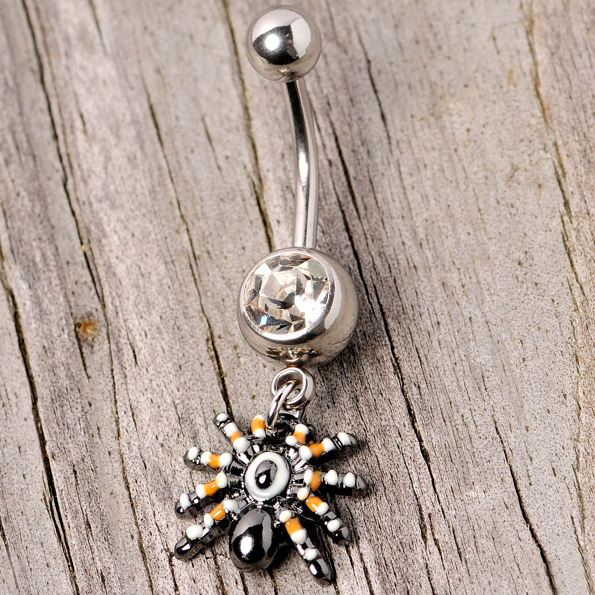 Clear Gem Tarantula Spider Halloween Dangle Belly Ring - Image 4