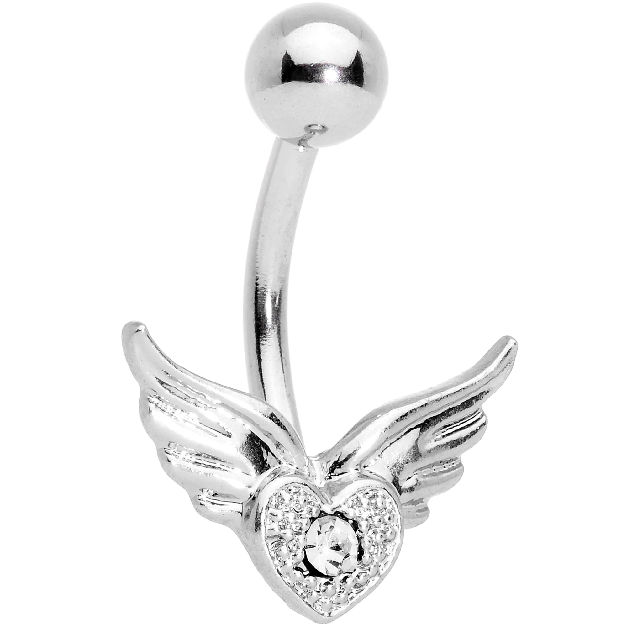 Clear Gem Valentines Day Winged Heart Belly Ring Set of 4 - Image 2