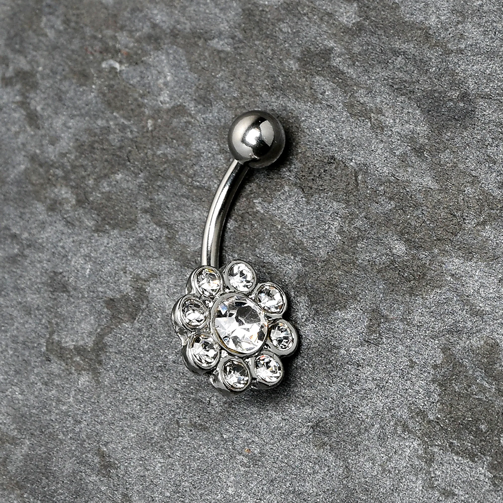 Clear Gem Whimsy Flower Belly Ring - Image 6