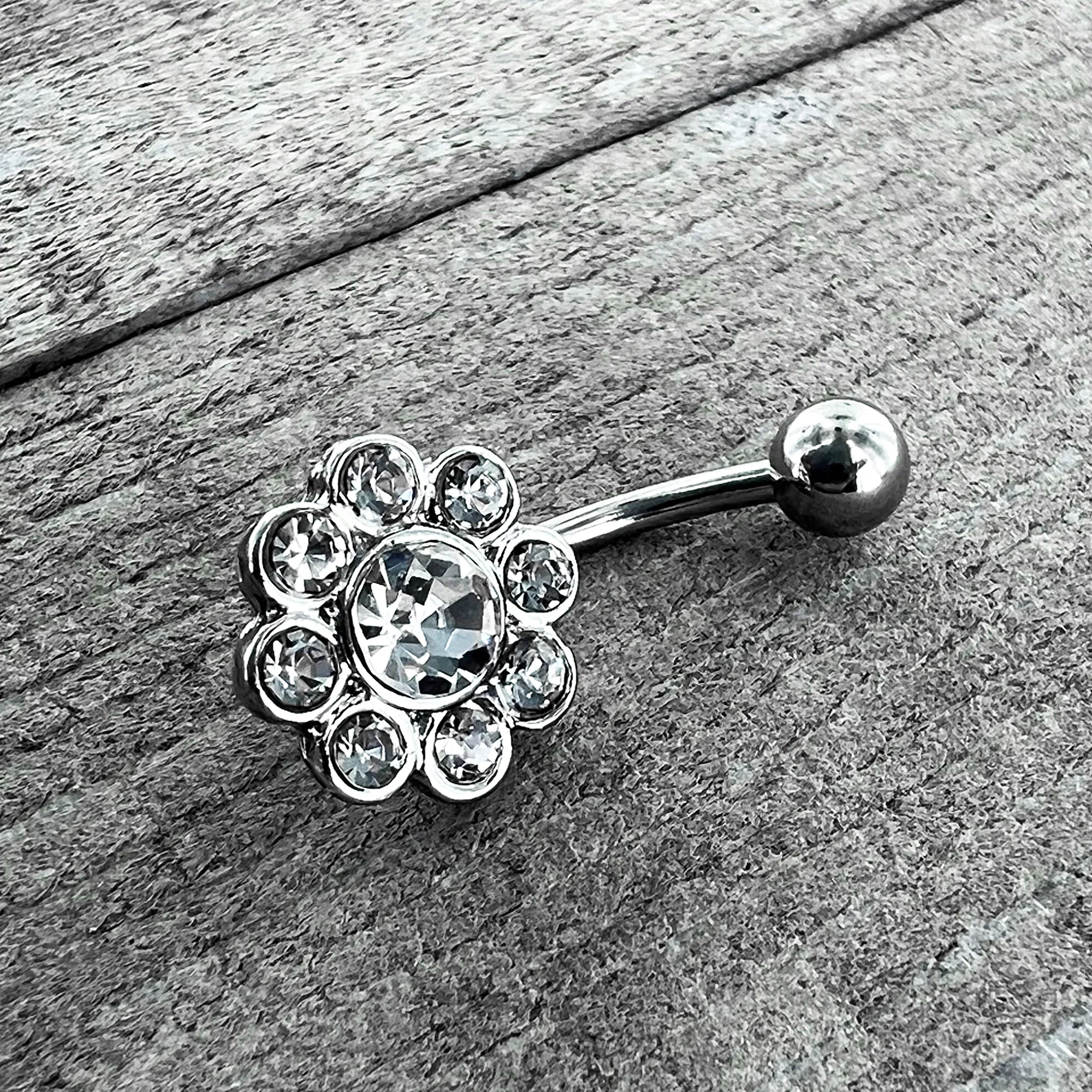 Clear Gem Whimsy Flower Belly Ring - Image 7