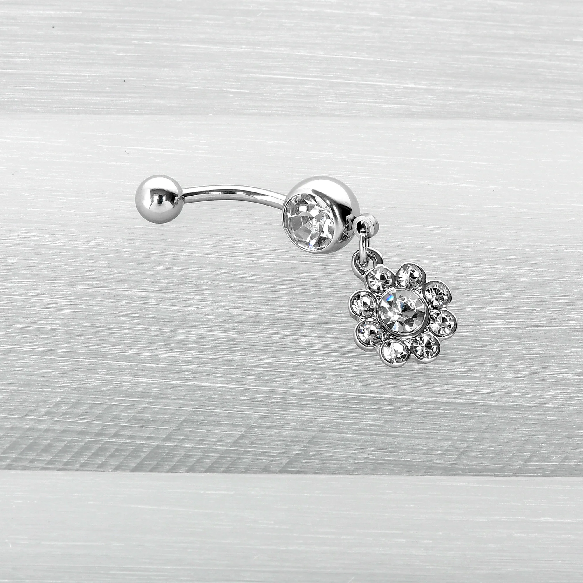 Clear Gem Whimsy Flower Dangle Belly Ring - Image 8