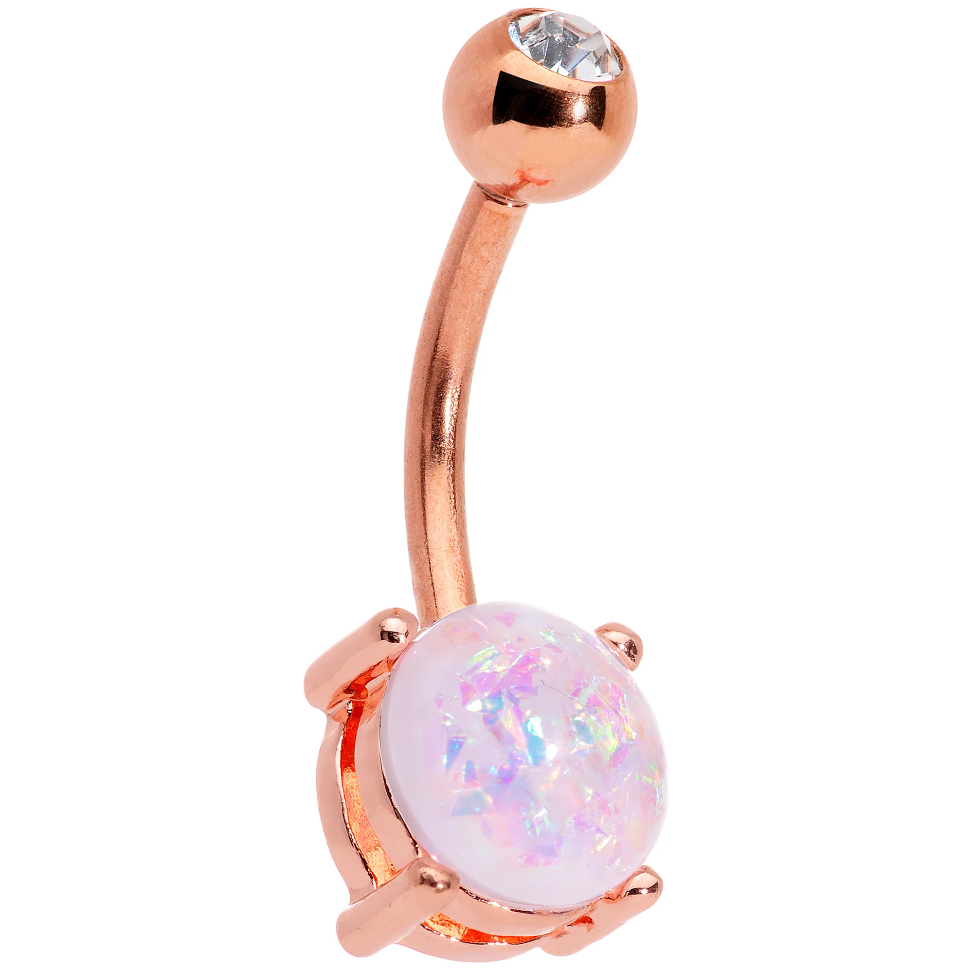 Clear Gem White Faux Opal Rose Gold Tone Flower Belly Ring Set of 2 - Image 5