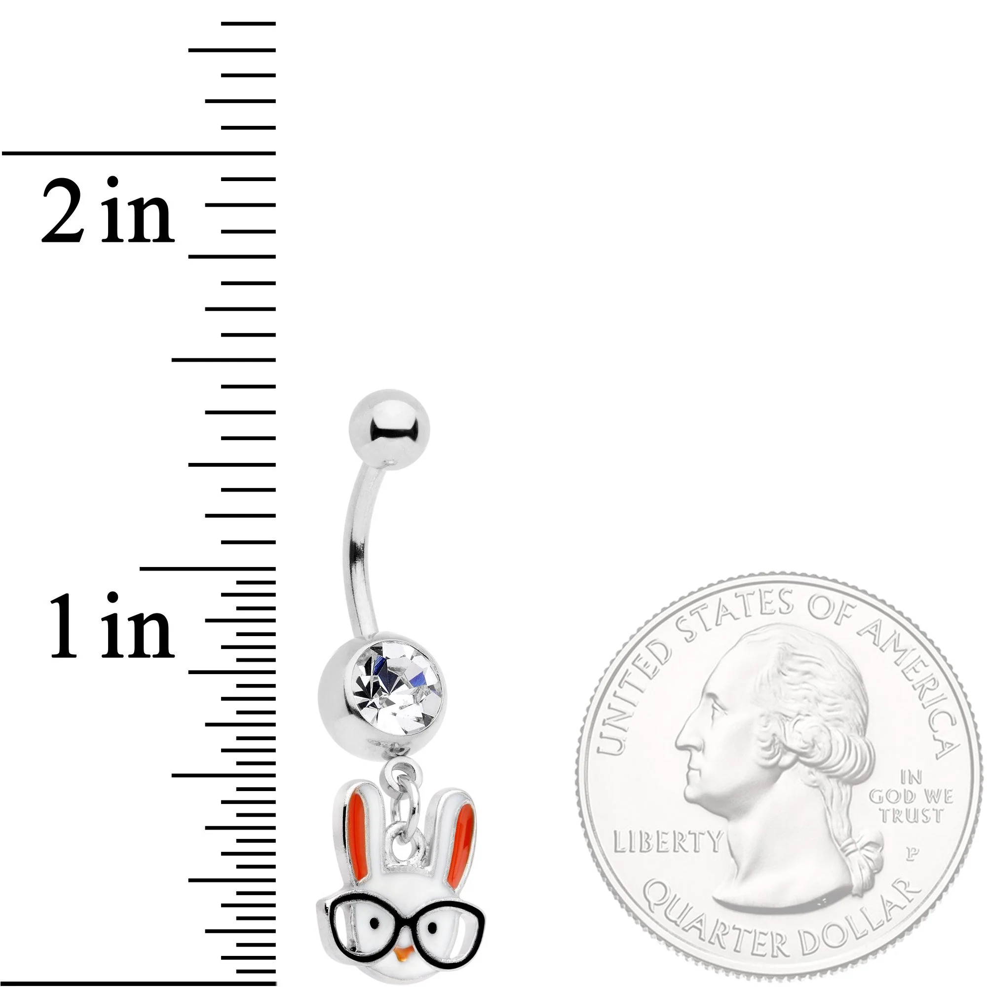 Clear Gem White Nerdy Easter Bunny Dangle Belly Ring - Image 2