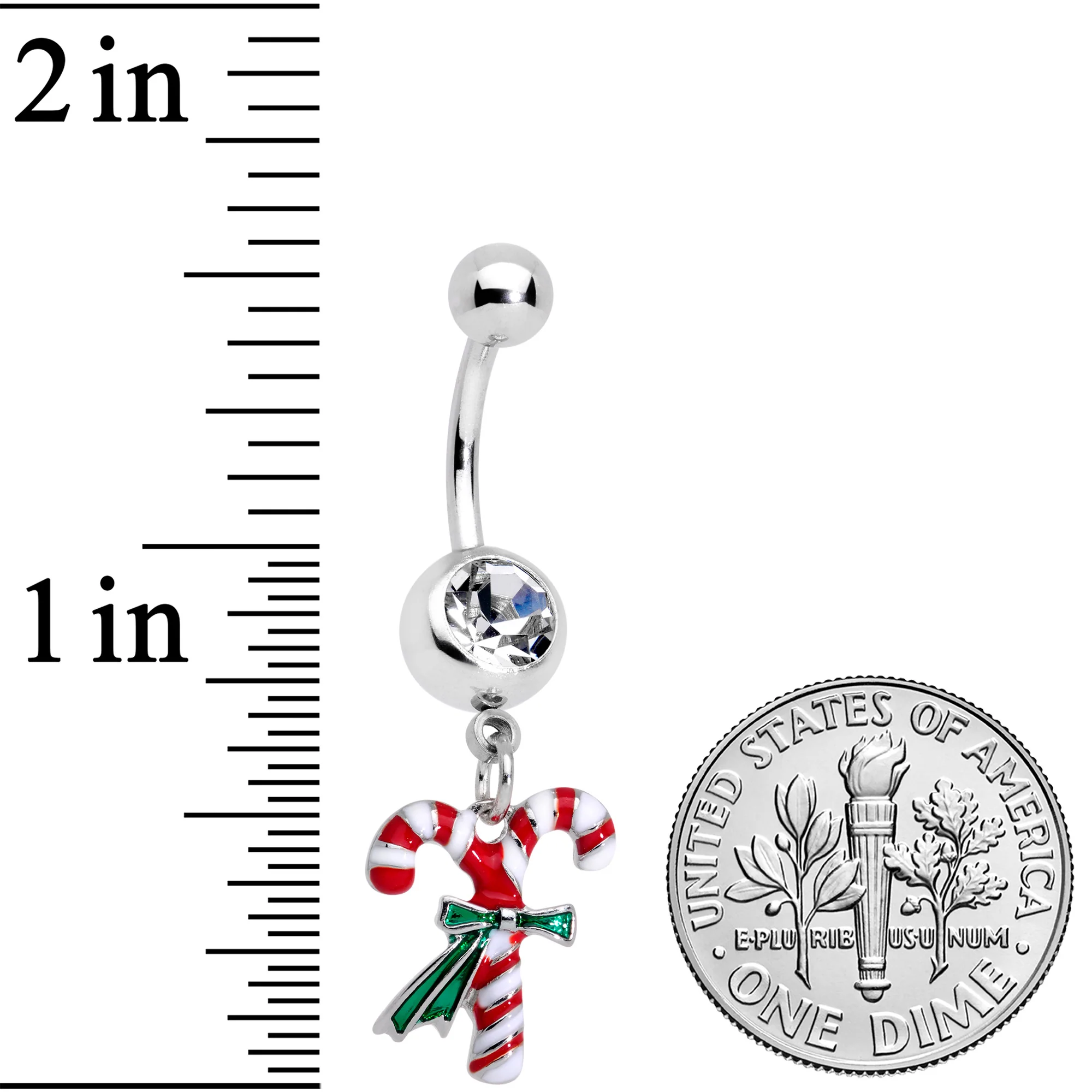 Clear Gem Wreath Stocking Candy Cane Christmas Belly Ring Set of 3 - Image 5