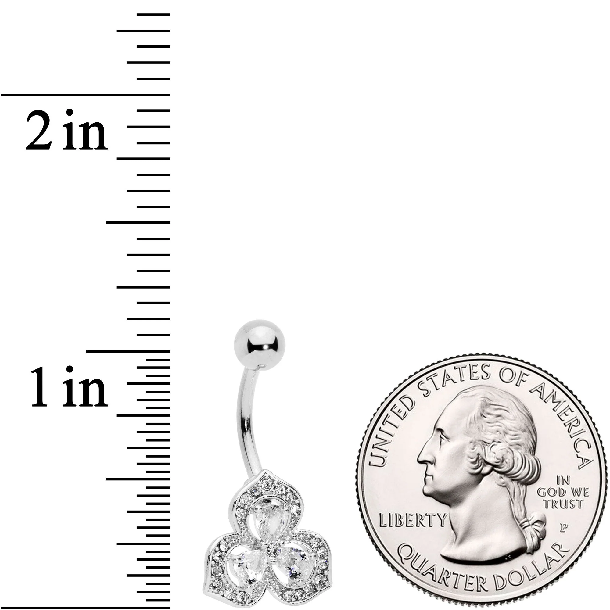 Clear Gems Art Deco Luxe Glamour Leaves Dangle Belly Ring - Image 2