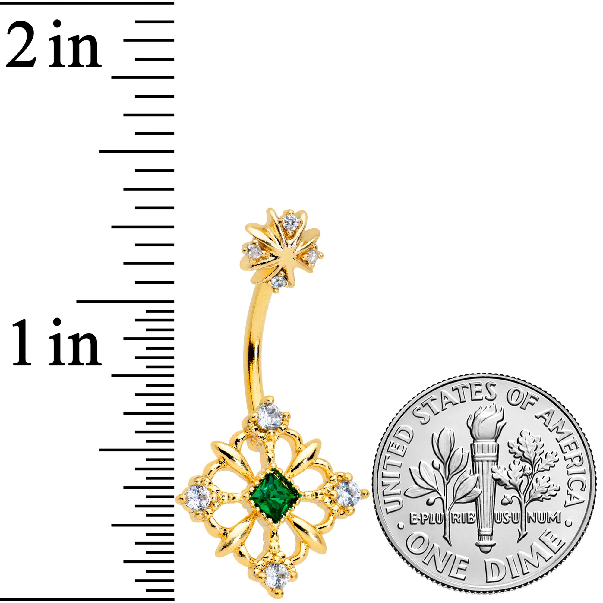Clear Green Gem Gold Tone Noble Square Double Mount Belly Ring - Image 2