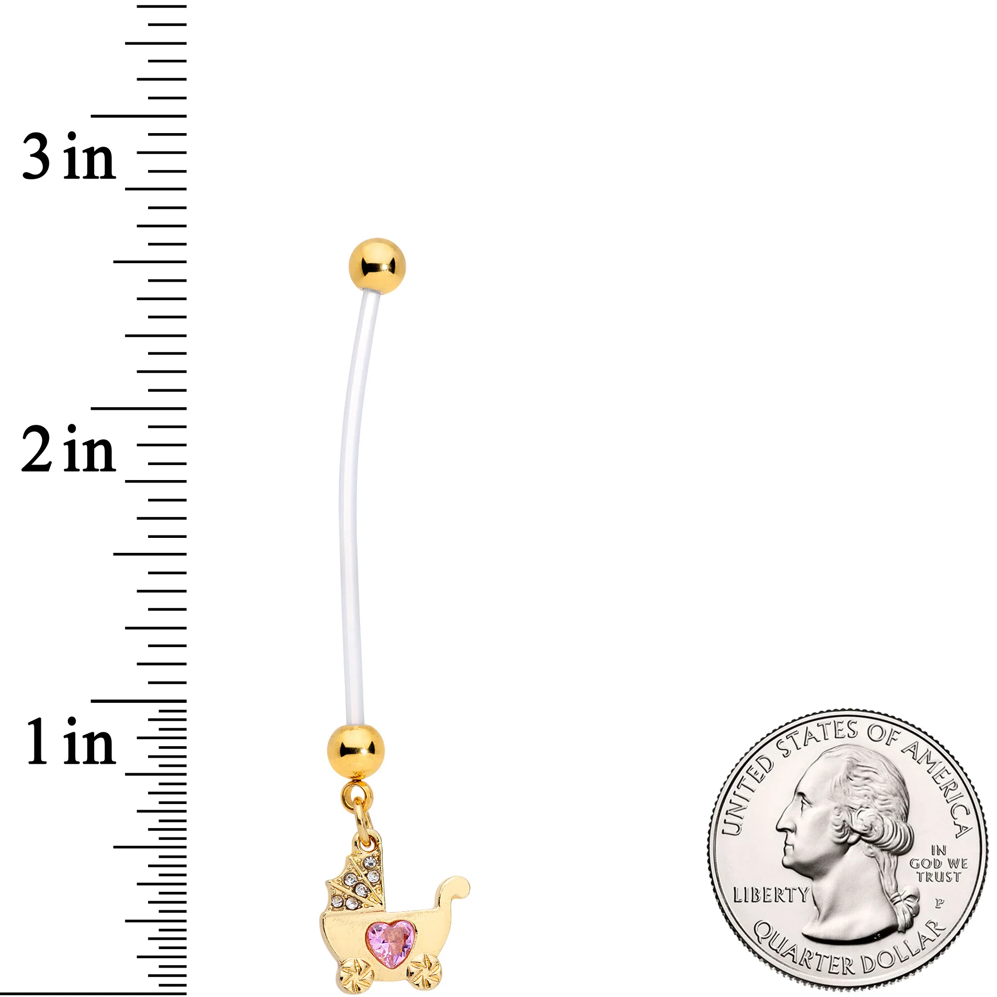 Clear Pink Gem Baby Carriage Dangle Pregnancy Belly Ring - Image 3