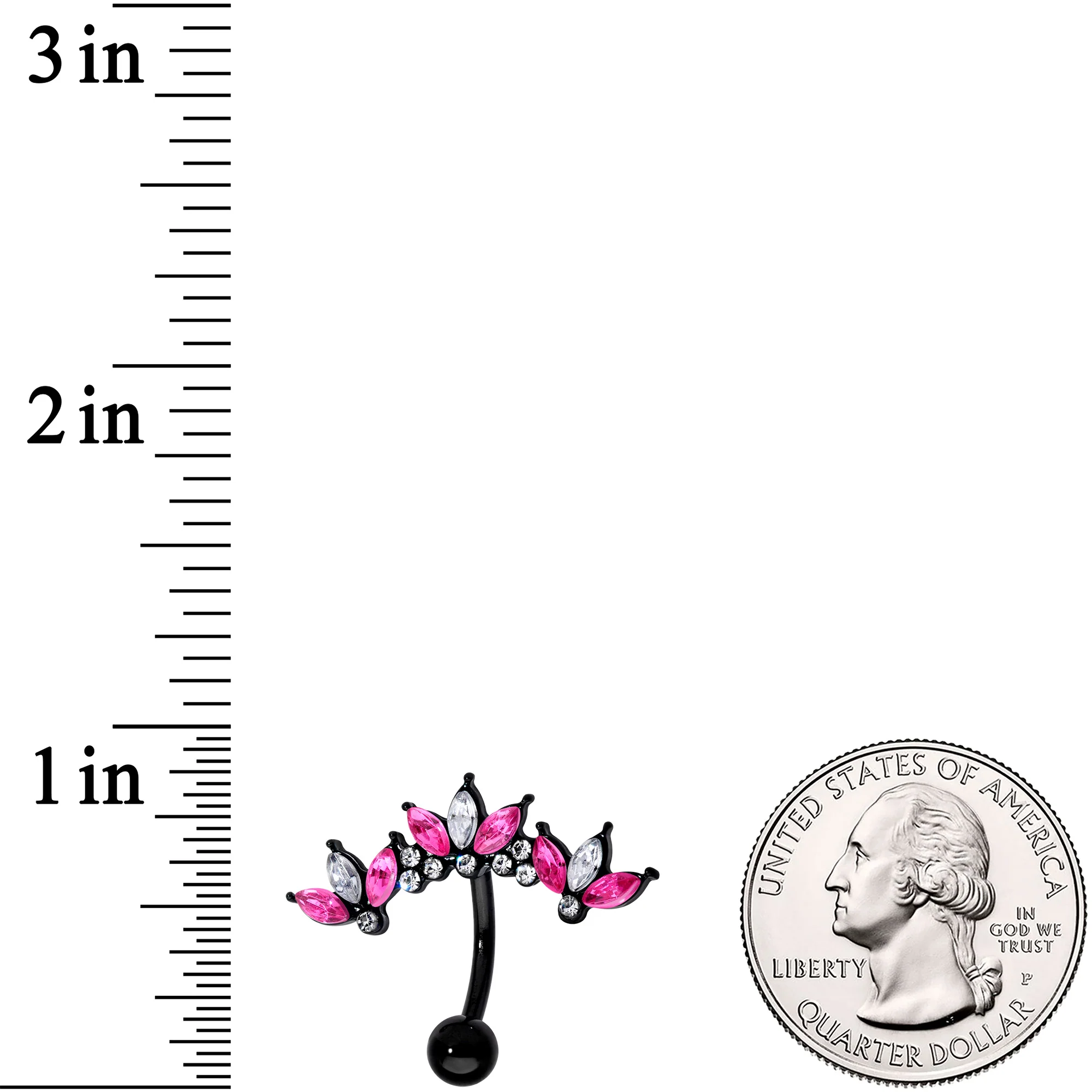 Clear Pink Gem Black Clusters Belly Ring - Image 3