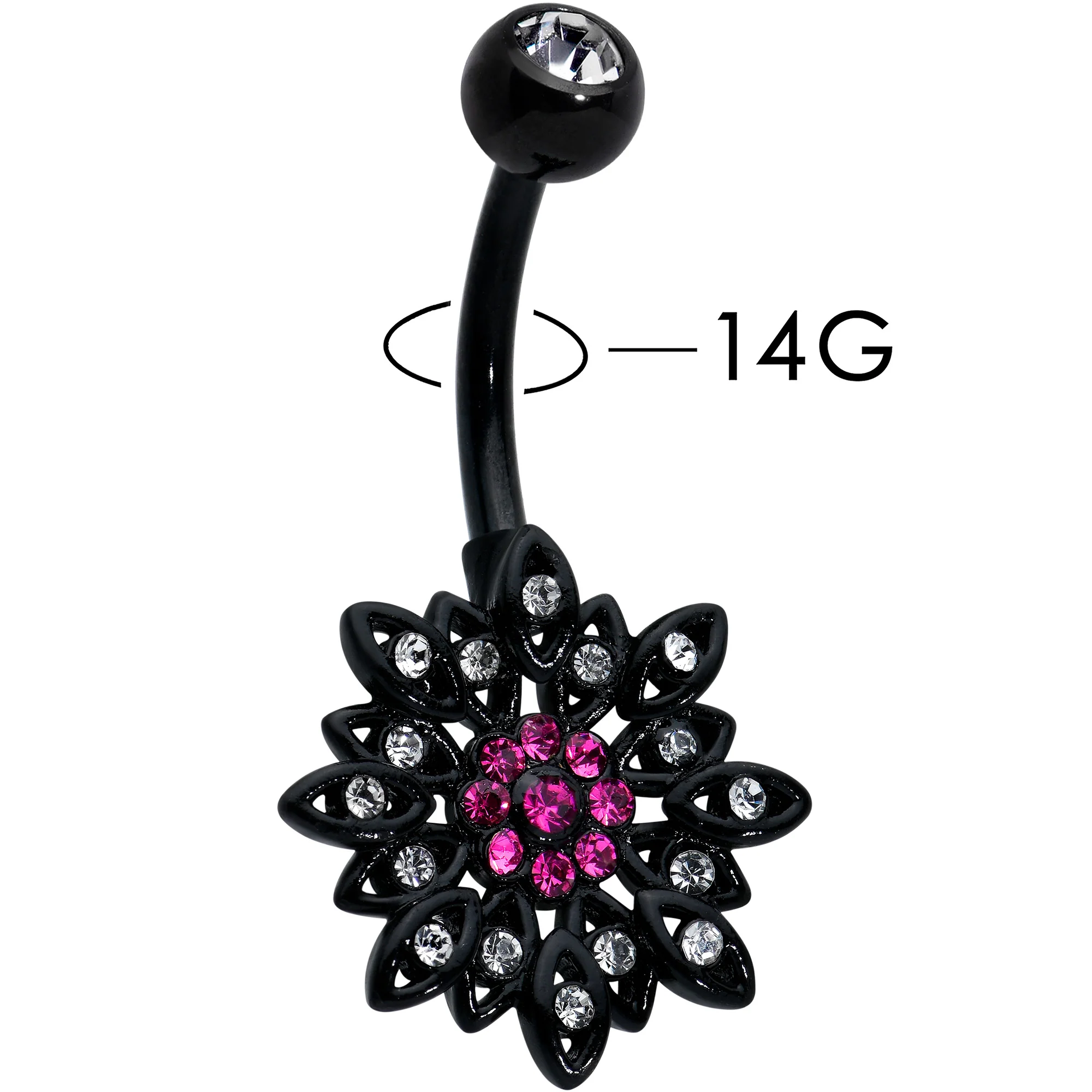 Clear Pink Gem Black Midnight Flower Blooming Belly Ring - Image 3