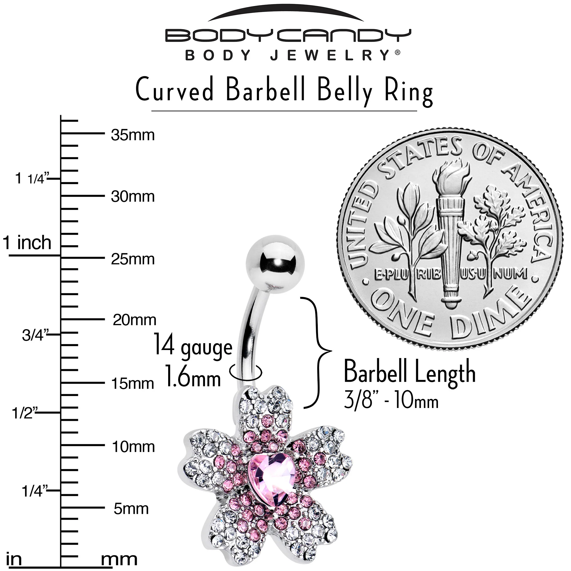 Clear Pink Gem Heart in Flower Belly Ring - Image 4