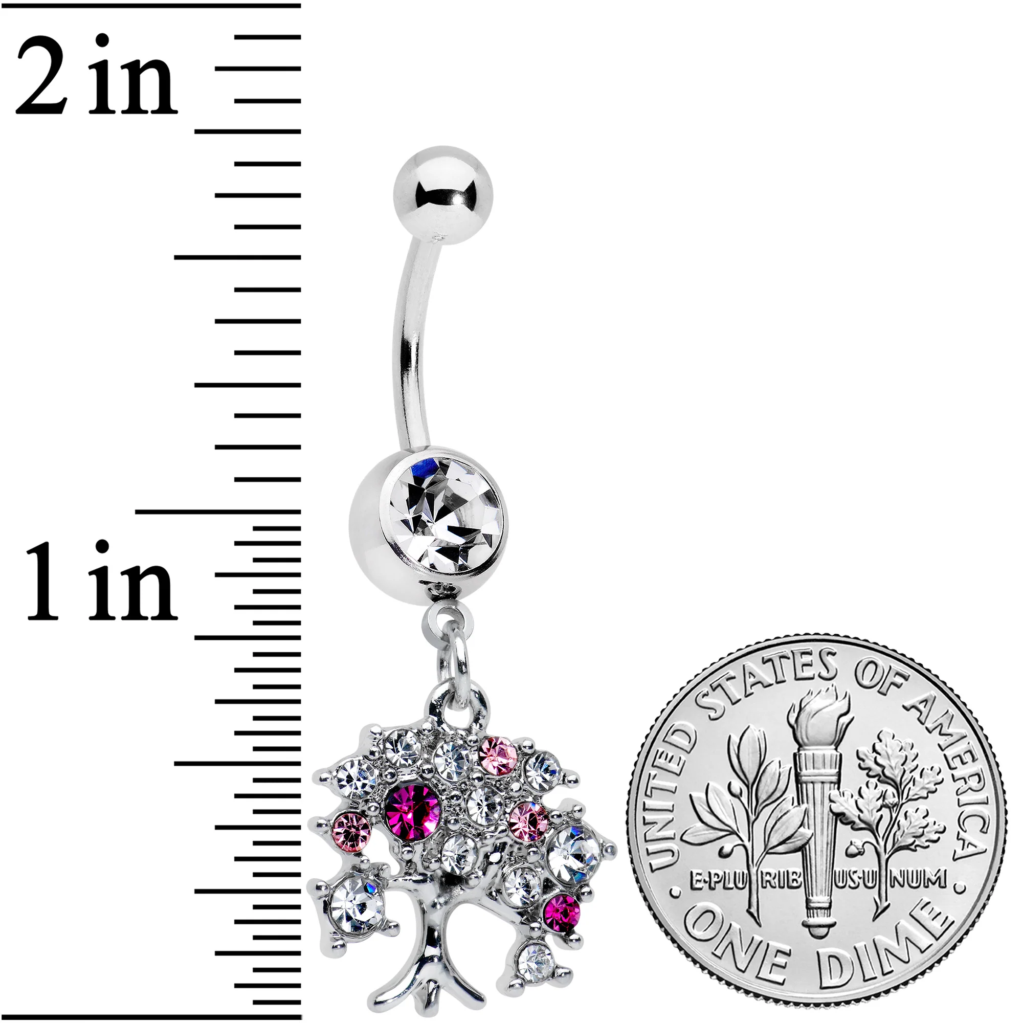Clear Pink Gem Luscious Fruit Tree Dangle Belly Ring - Image 2