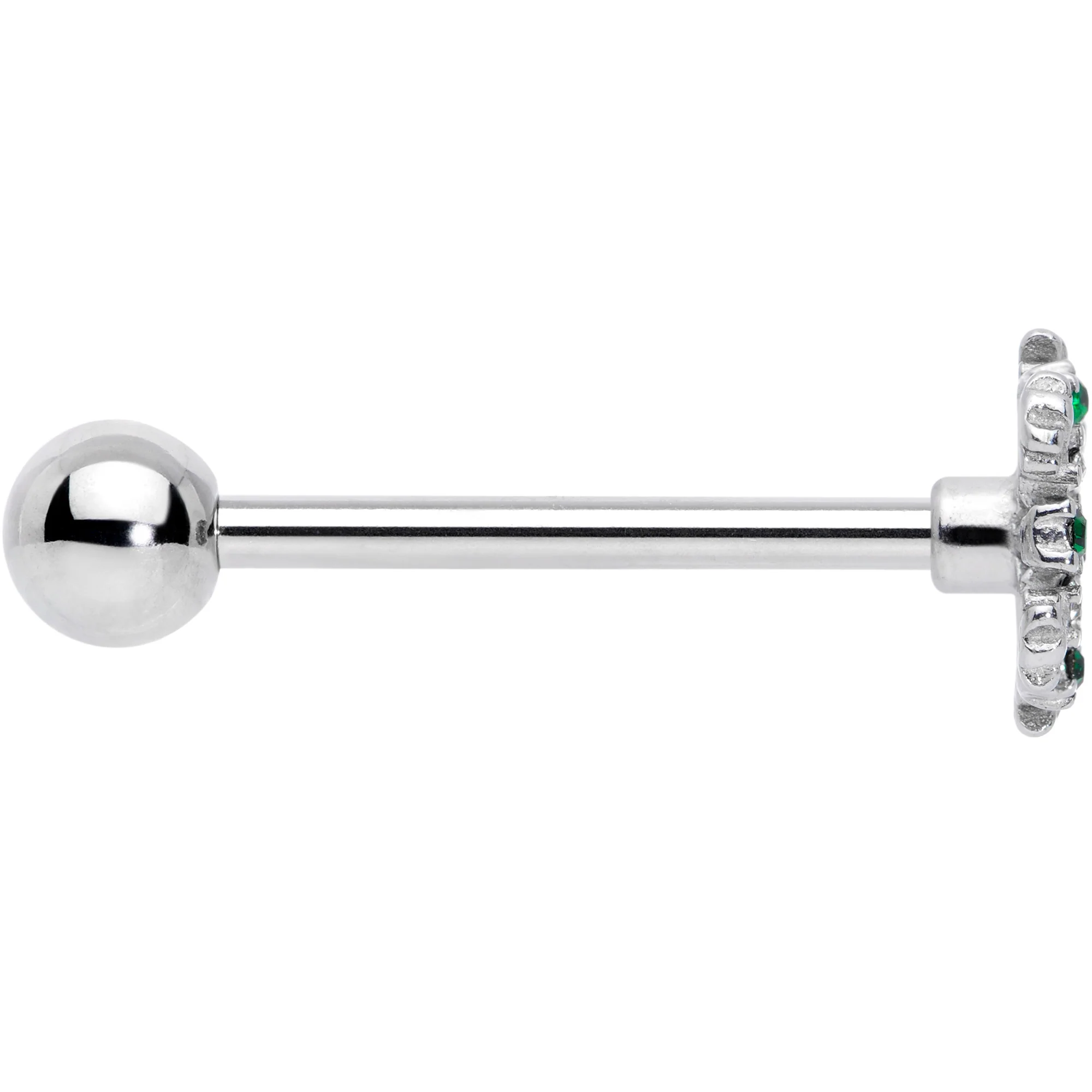 Clear Pink Green Gem Snowflake Christmas Barbell Tongue Ring - Image 3