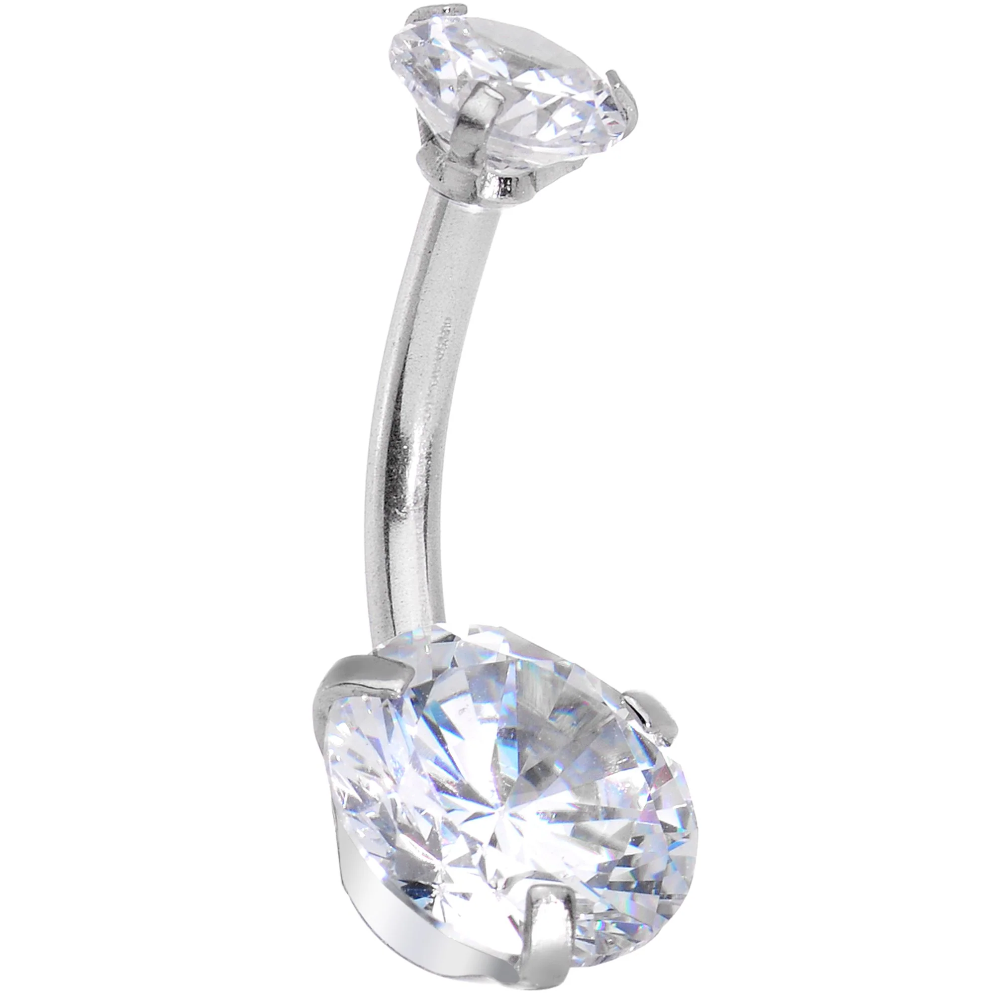 Clear Purple CZ Gem Alluring Elegance Dangle Belly Ring - Image 2