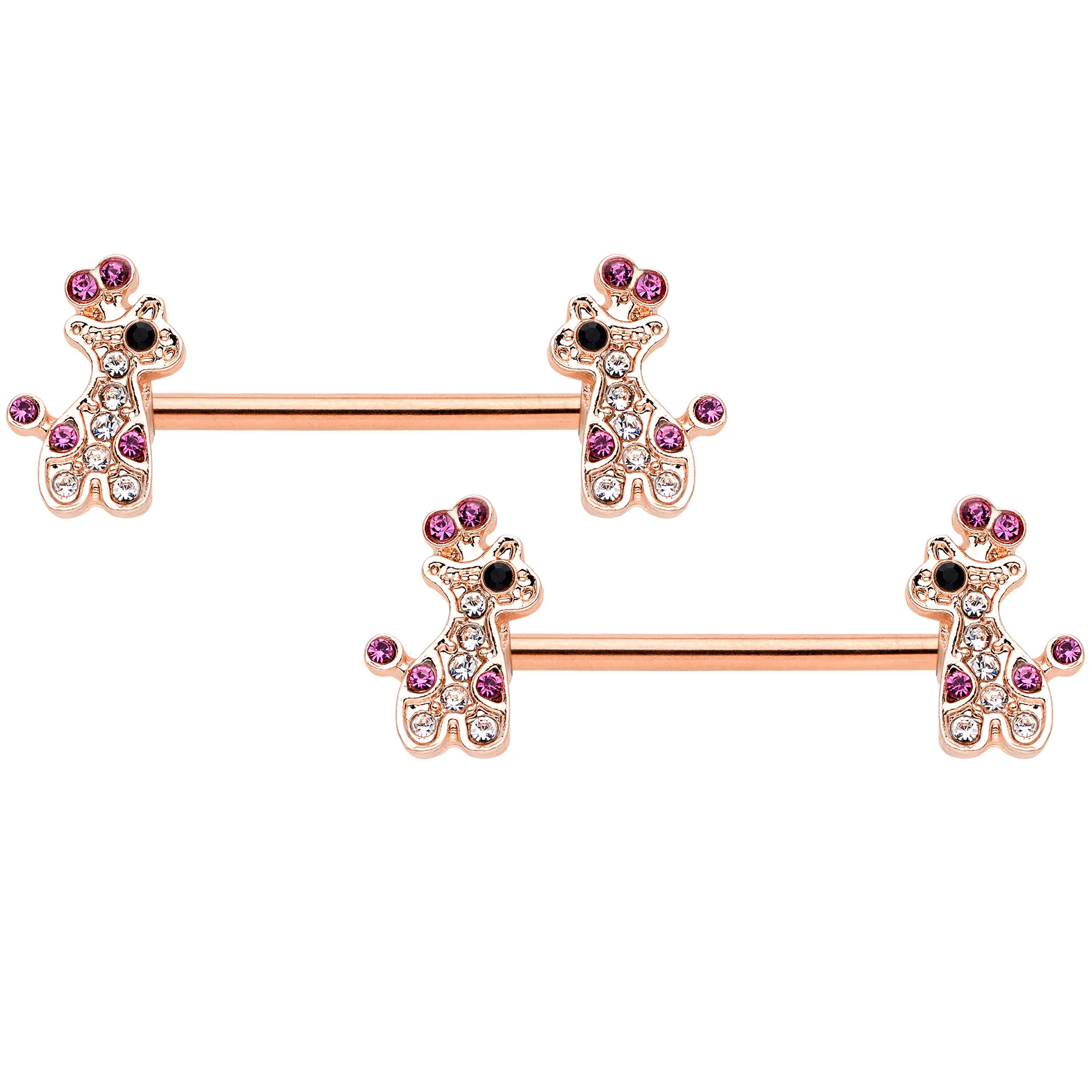 Clear Purple Gem Rose Gold Tone Giraffe UV Horseshoe Nipple Ring Set - Image 2