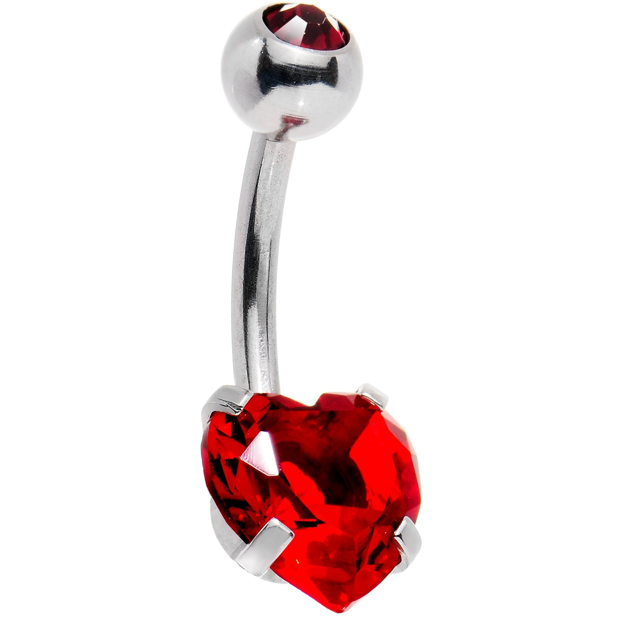 Clear Red CZ Gem Sweet Heart Sweep Dangle Belly Ring - Image 2