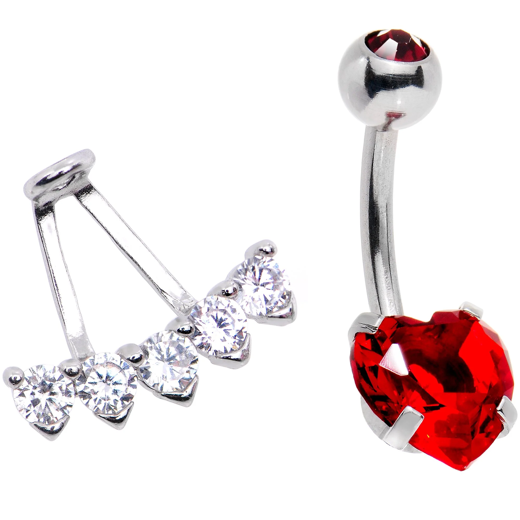 Clear Red CZ Gem Sweet Heart Sweep Dangle Belly Ring - Image 3