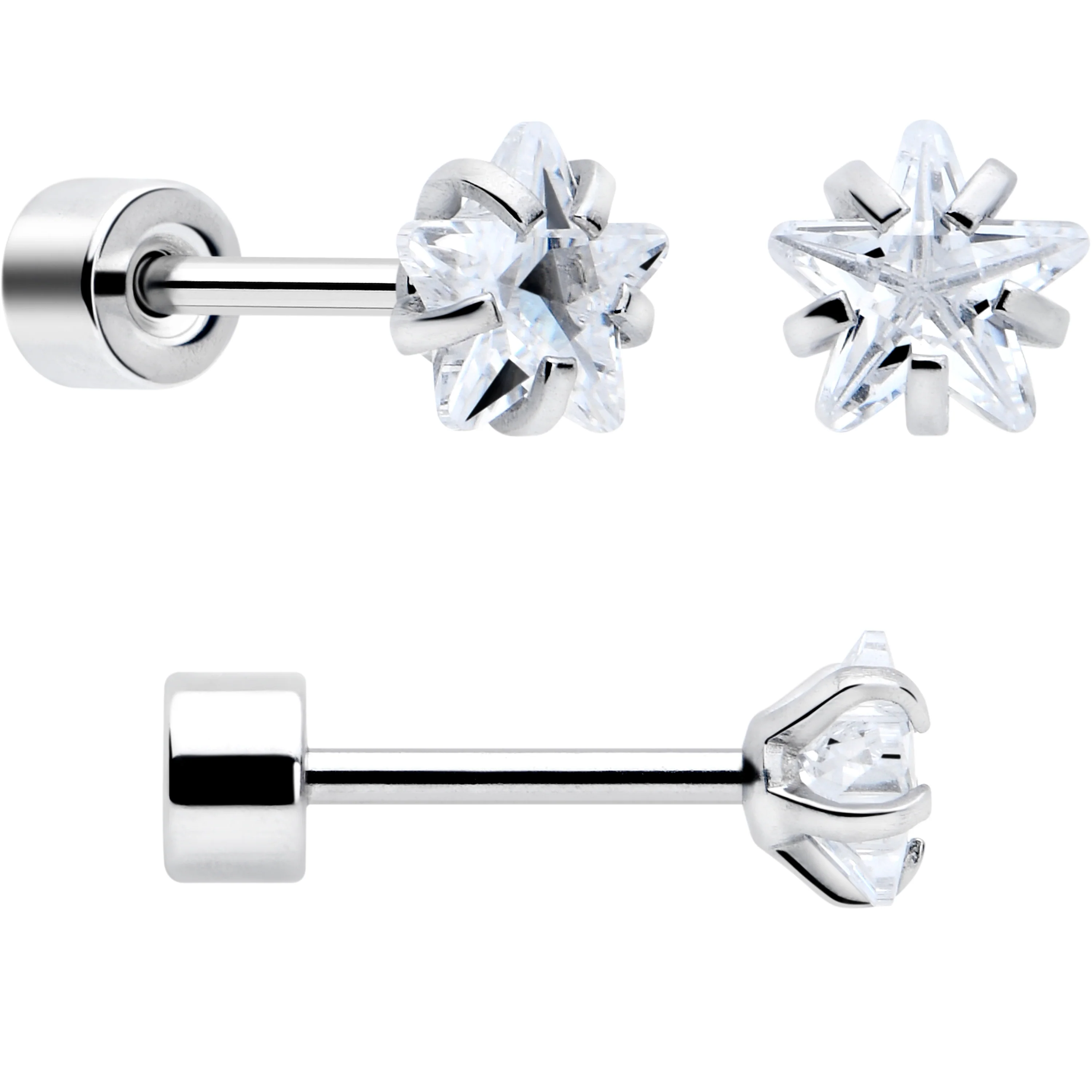 Clear Star CZ Flat Back Stud Earrings - 3 Pairs - Image 4