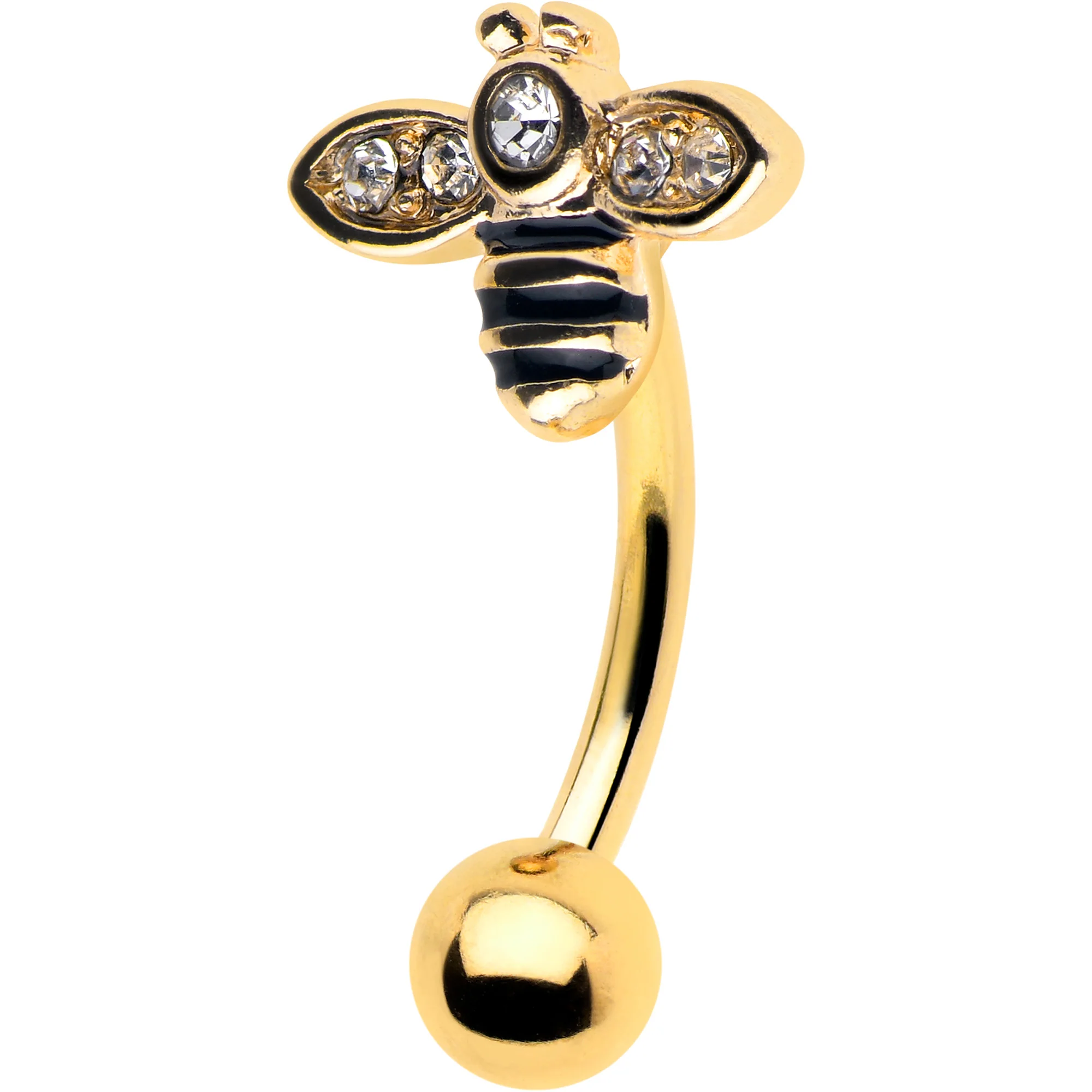 Clear Yellow Gem Gold Tone Bee Flower Belly Ring Set of 4 - Image 4