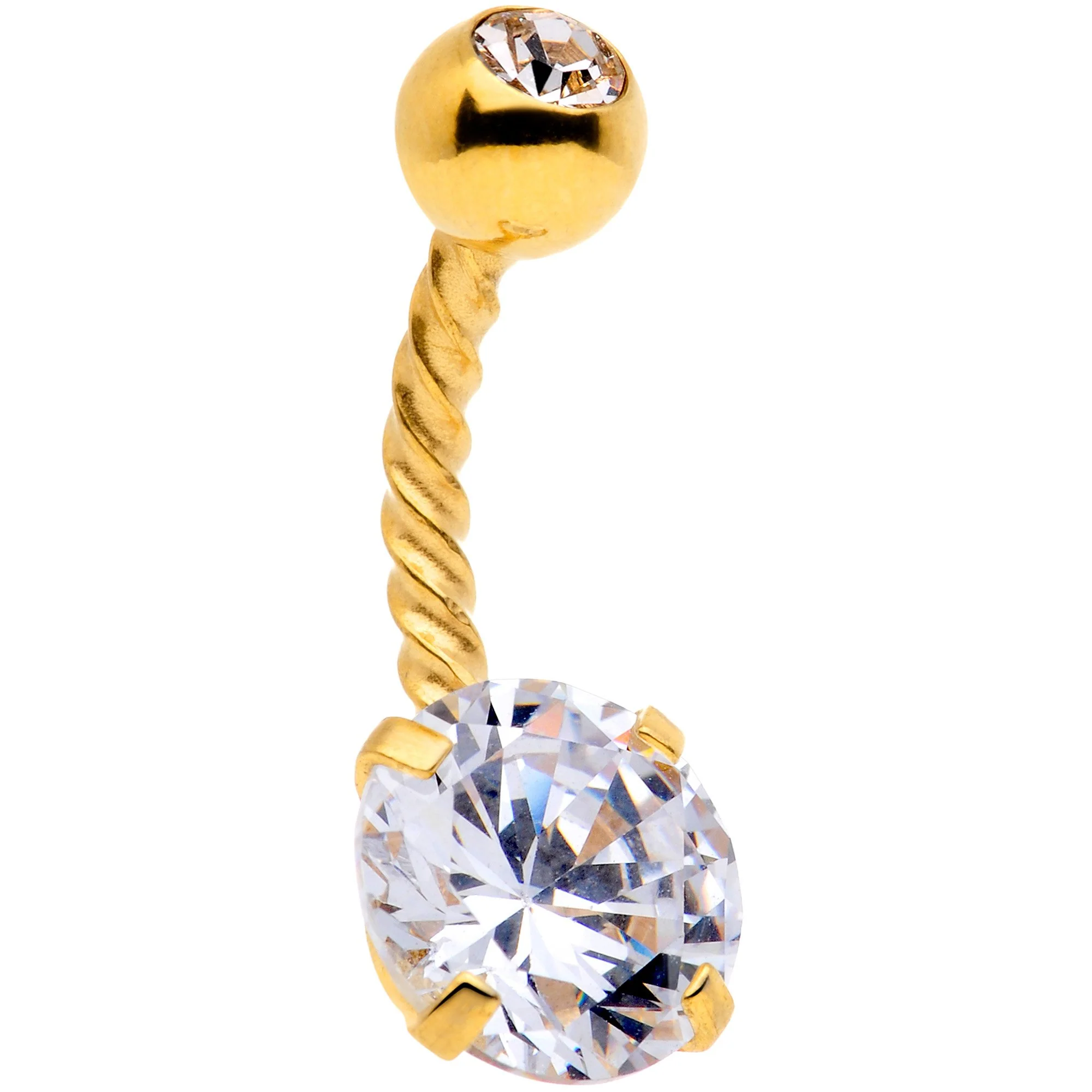 Clear Yellow Gem Gold Tone Thoroughly Twisted Belly Ring Set of 3 - Image 4
