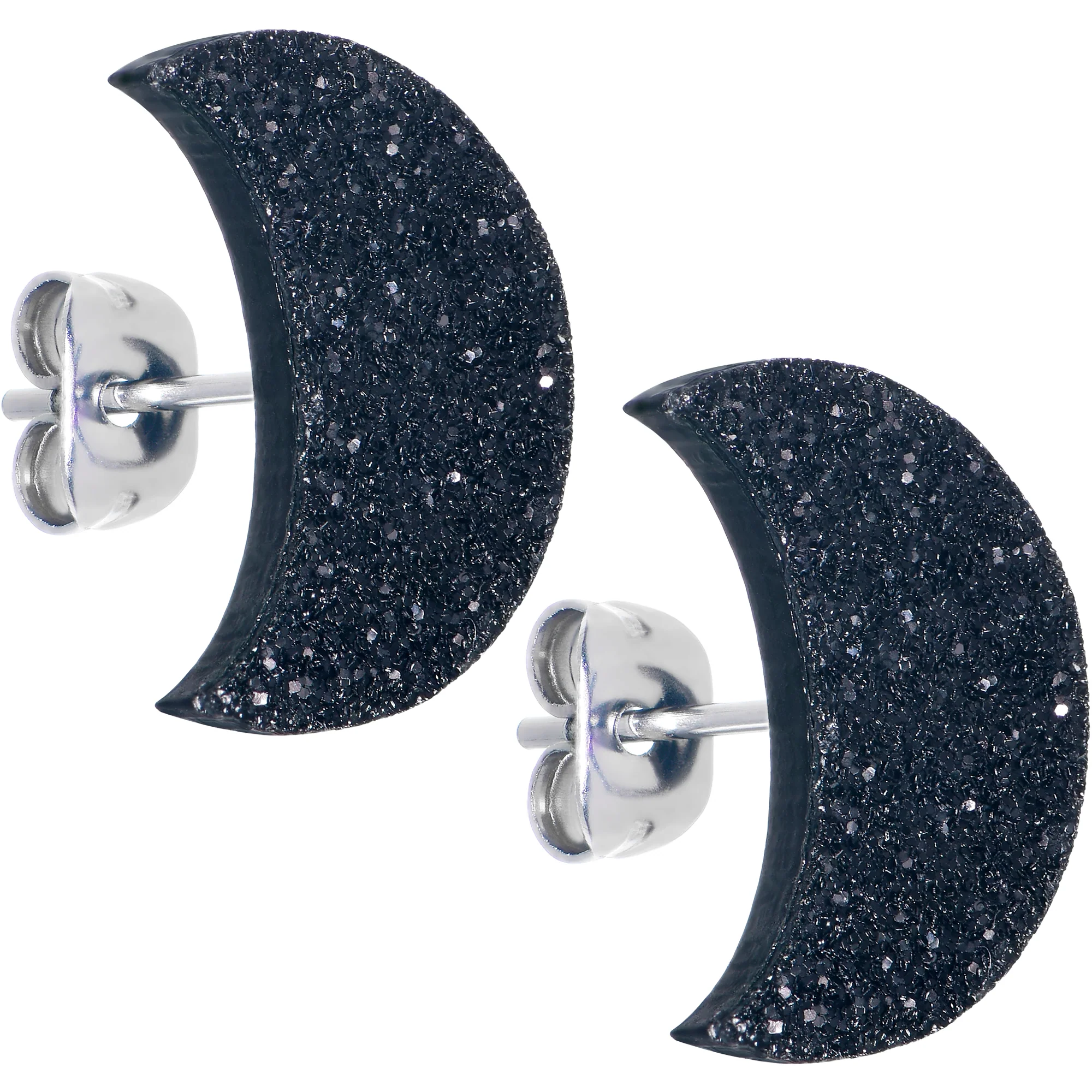 Clesestial Glitter Crescent Moon Stud Earrings - Image 4