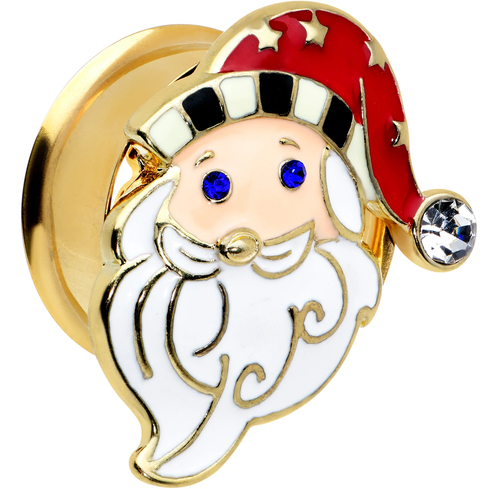 Color Gem Gold Tone Snazzy Santa Christmas Double Flare Plug Set - Image 3
