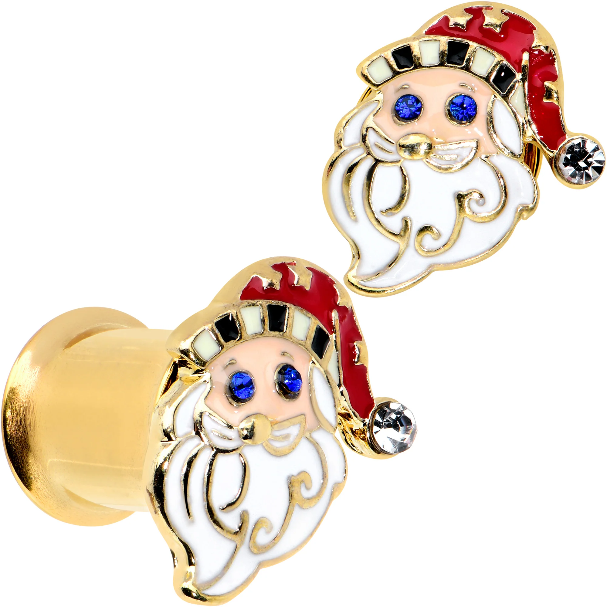 Color Gem Gold Tone Snazzy Santa Christmas Double Flare Plug Set - Image 5