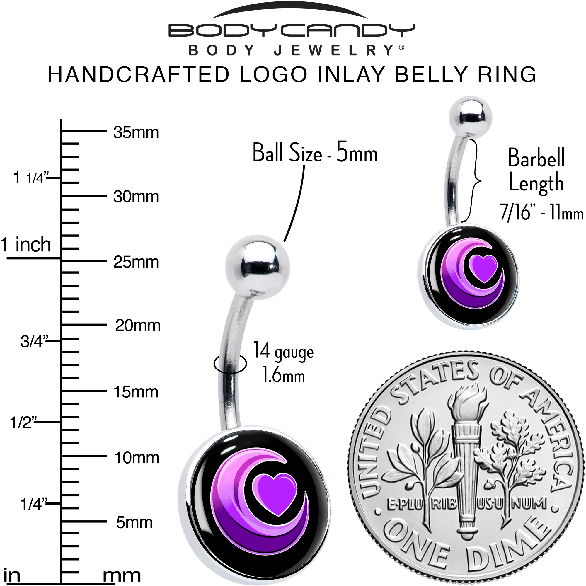 Crescent Moon Heart Belly Ring by Onyx O - Image 6