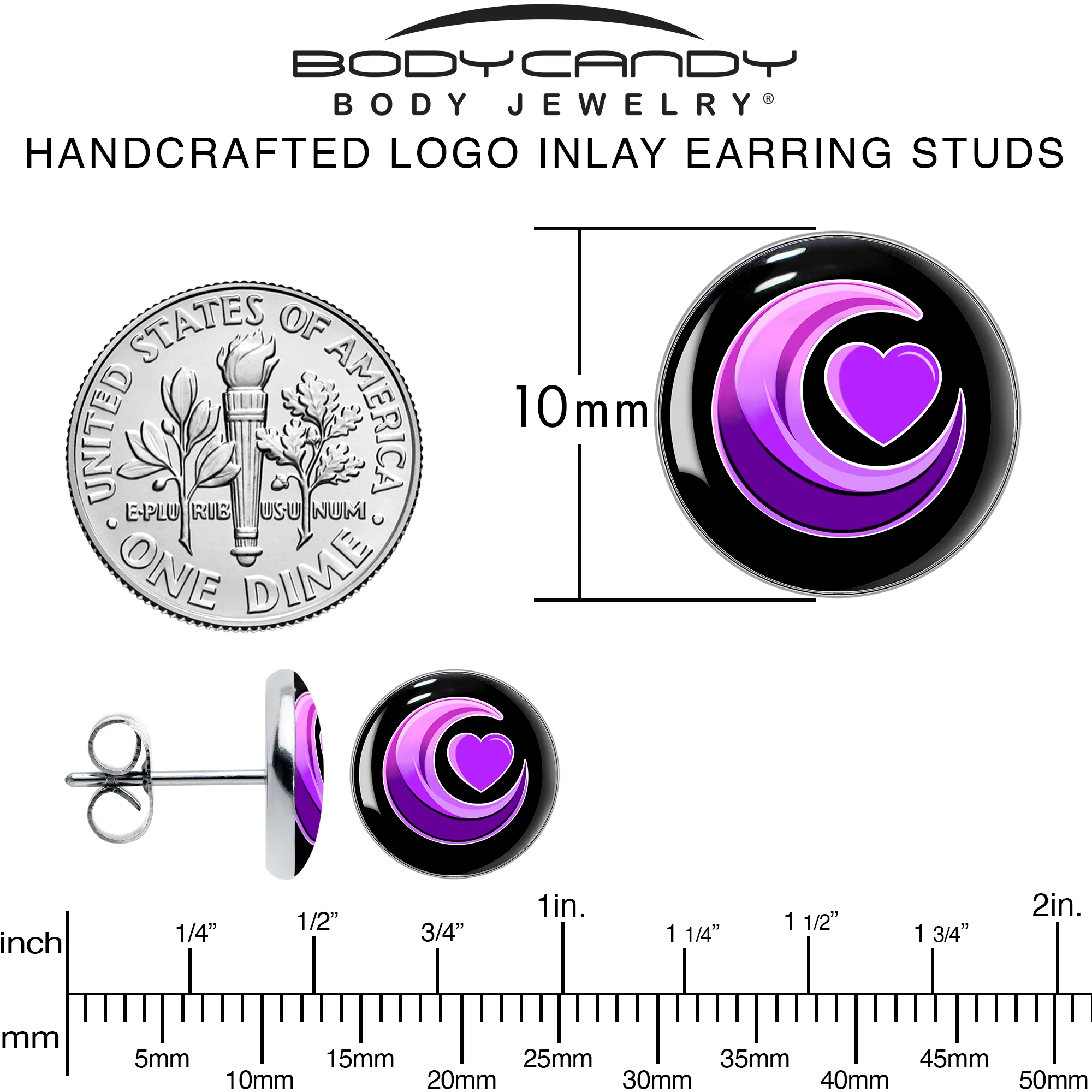 Crescent Moon Heart Stud Earrings by Onyx O - Image 6