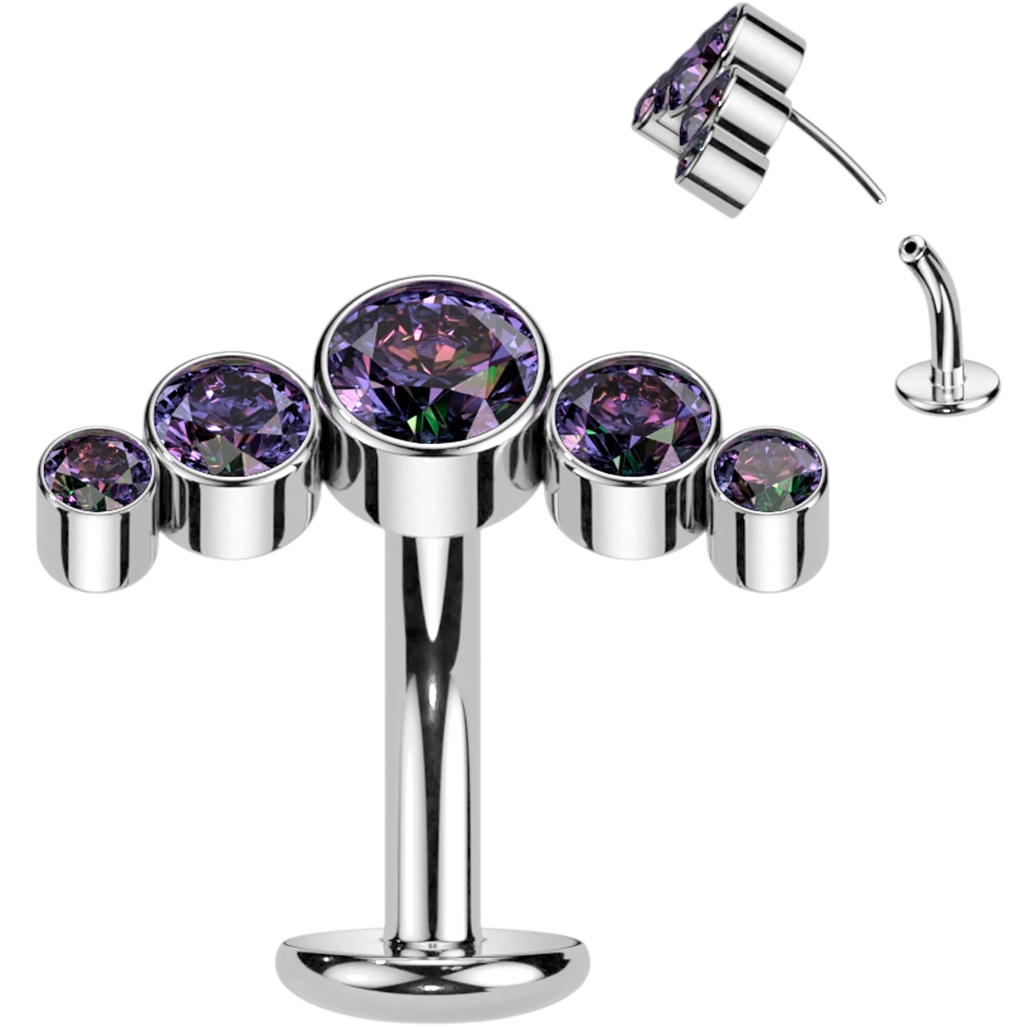 Cubic Zirconia Gem Titanium Curve Threadless Floating Belly Ring - Image 14